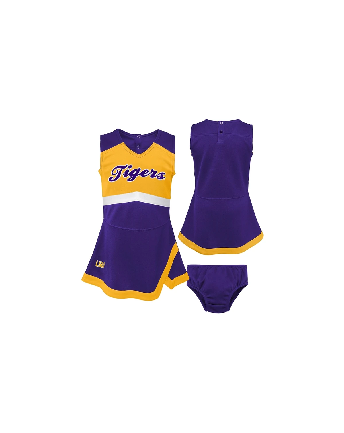 Girls Toddler Purple, Gold LSU Tigers Two-Piece Cheer Captain Jumper Dress and Bloomers Set