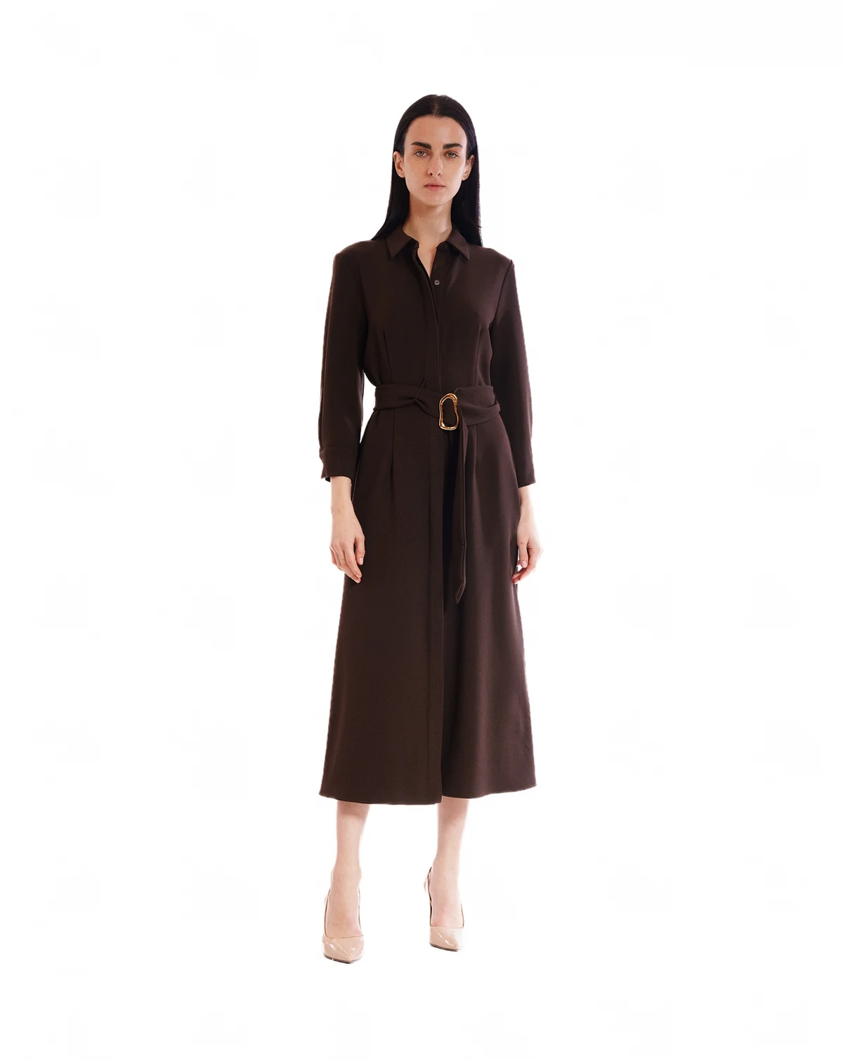 Women's Long-Sleeve Belted Shirtdress