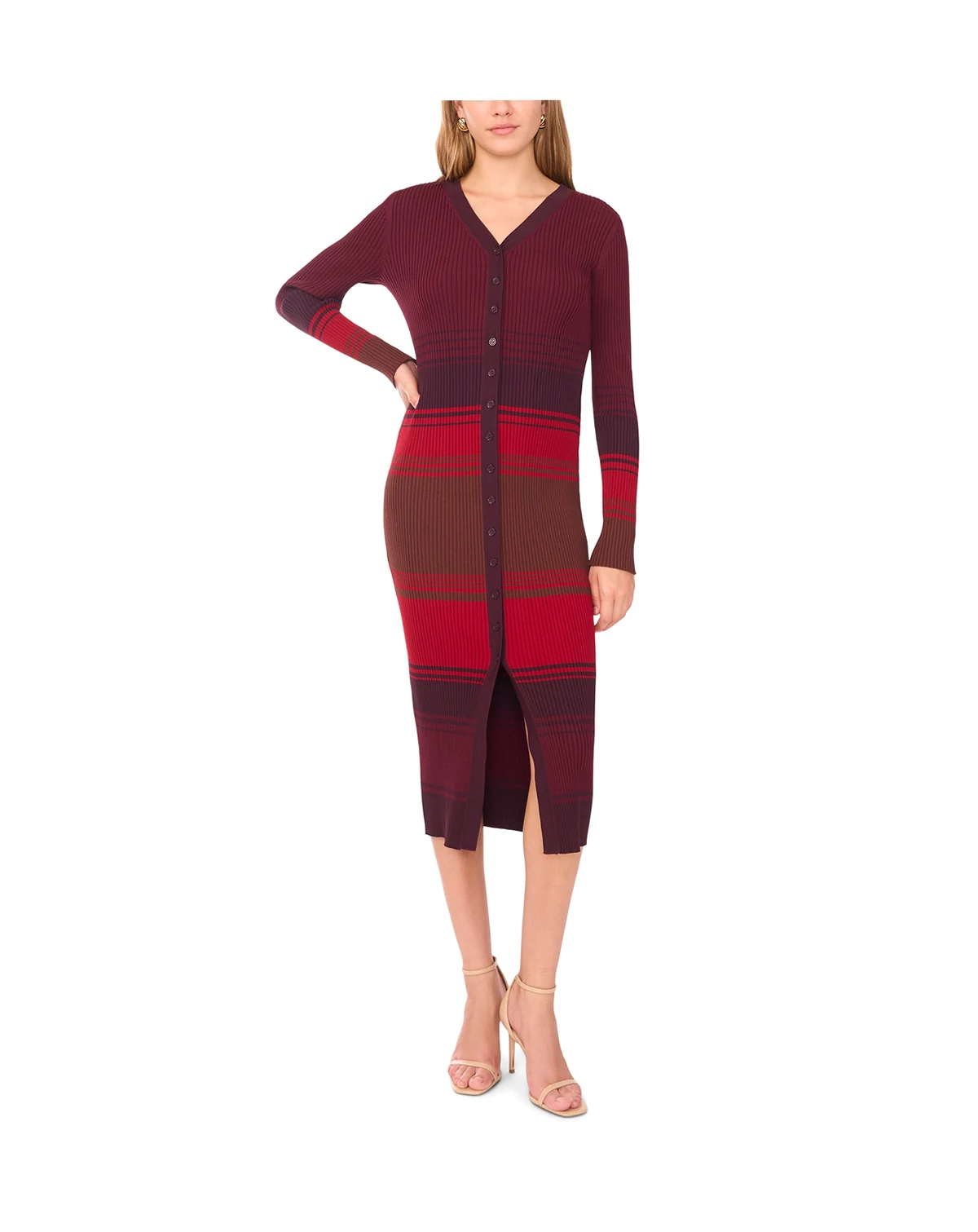 Women's V-Neck Button Up Sweater Dress