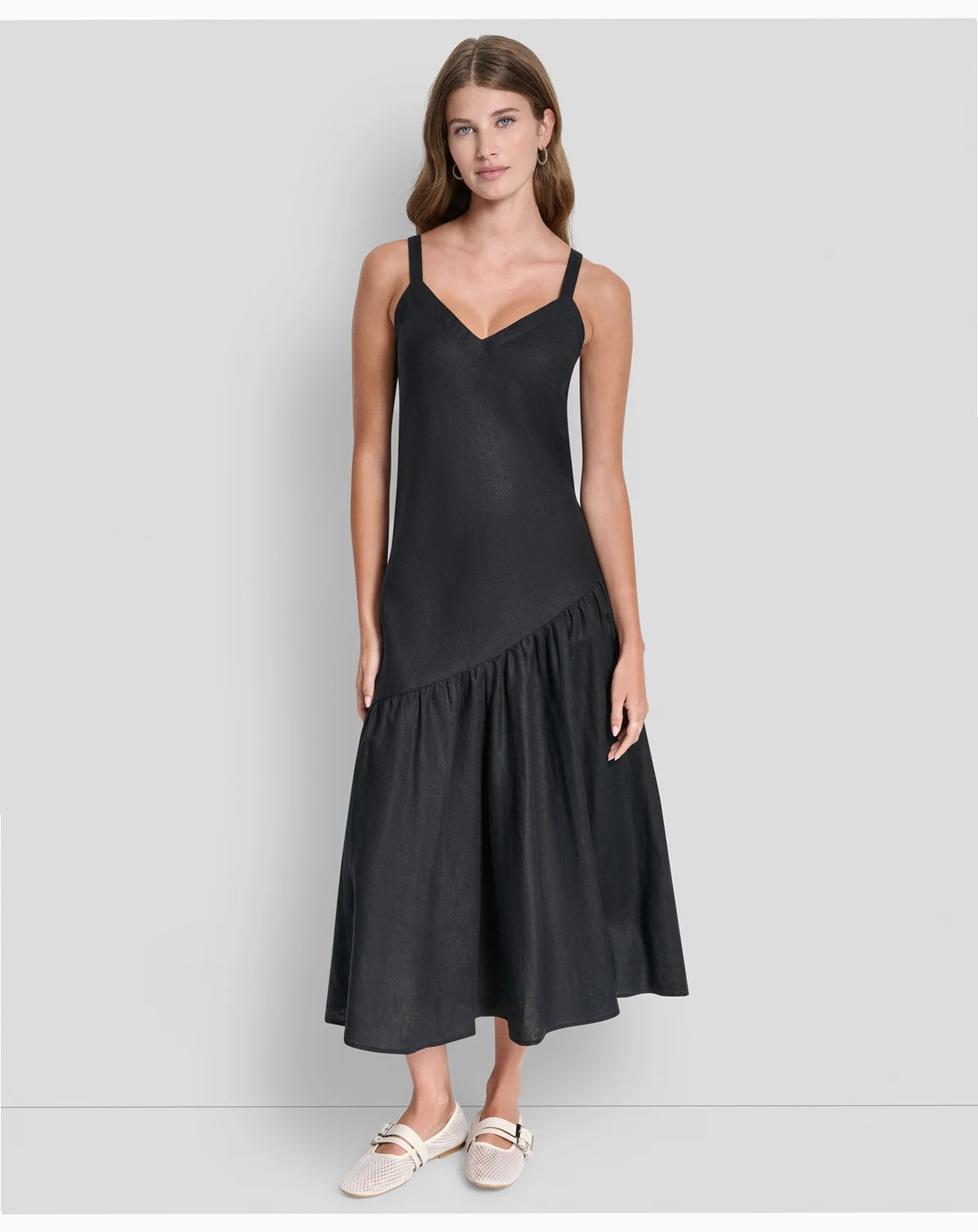 Women's Shirred Sleeveless V-Neck Dress