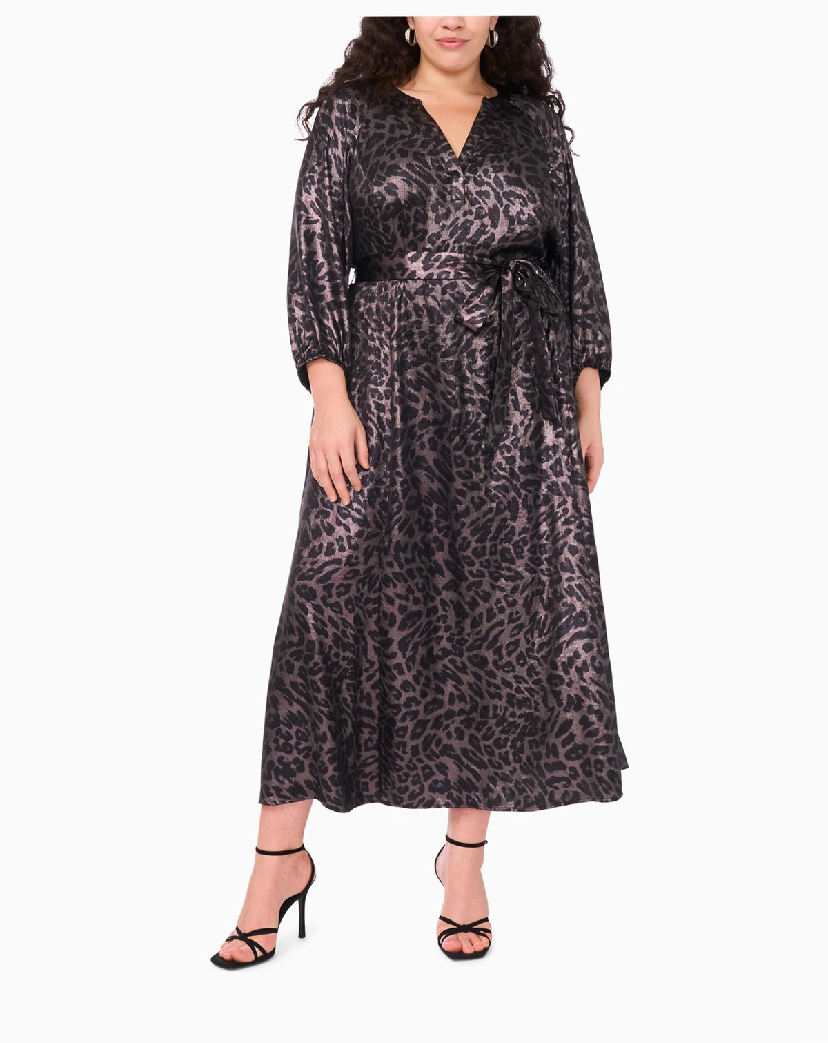 Plus Size 3/4-Sleeve V-Neck Maxi Dress