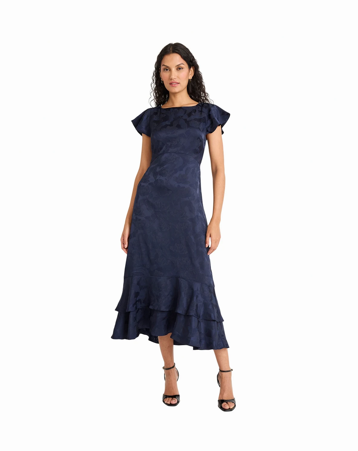 Women's Ruffle Boat Neck Midi Dress