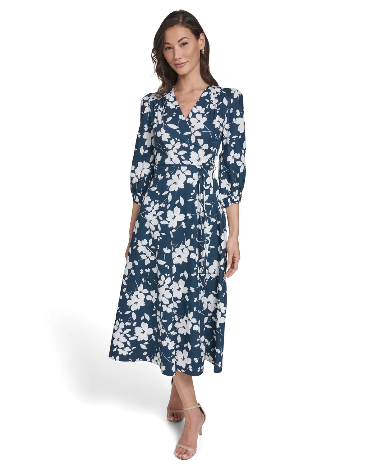 Women's Faux Wrap V-Neck Midi Dress