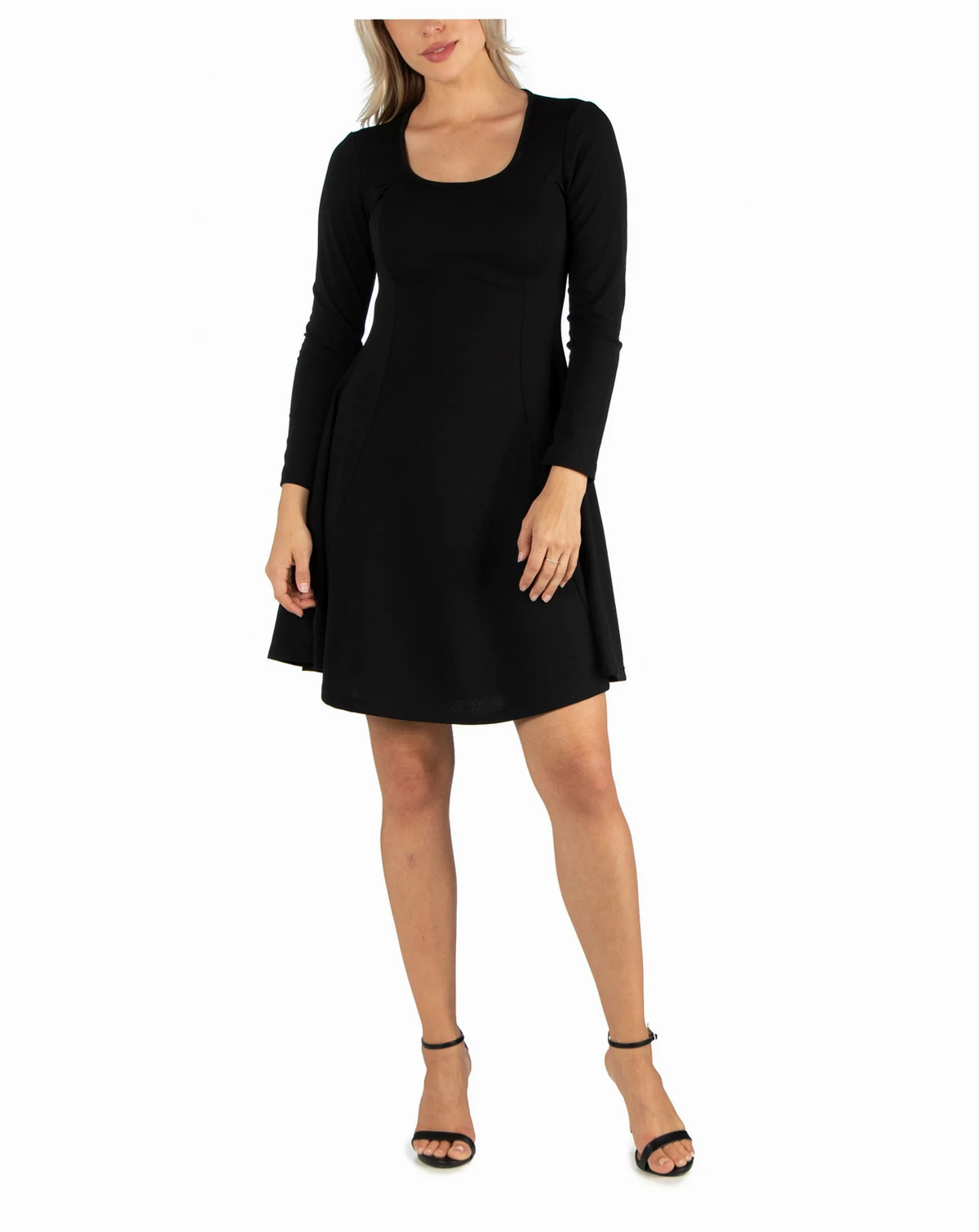 Women's Simple Long Sleeve Knee Length Flared Dress