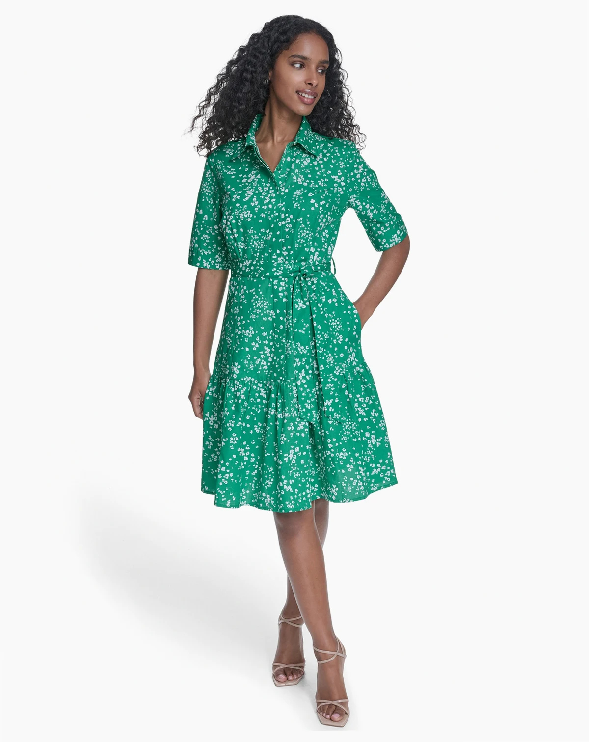Women's Short-Sleeve Tiered Shirt Dress