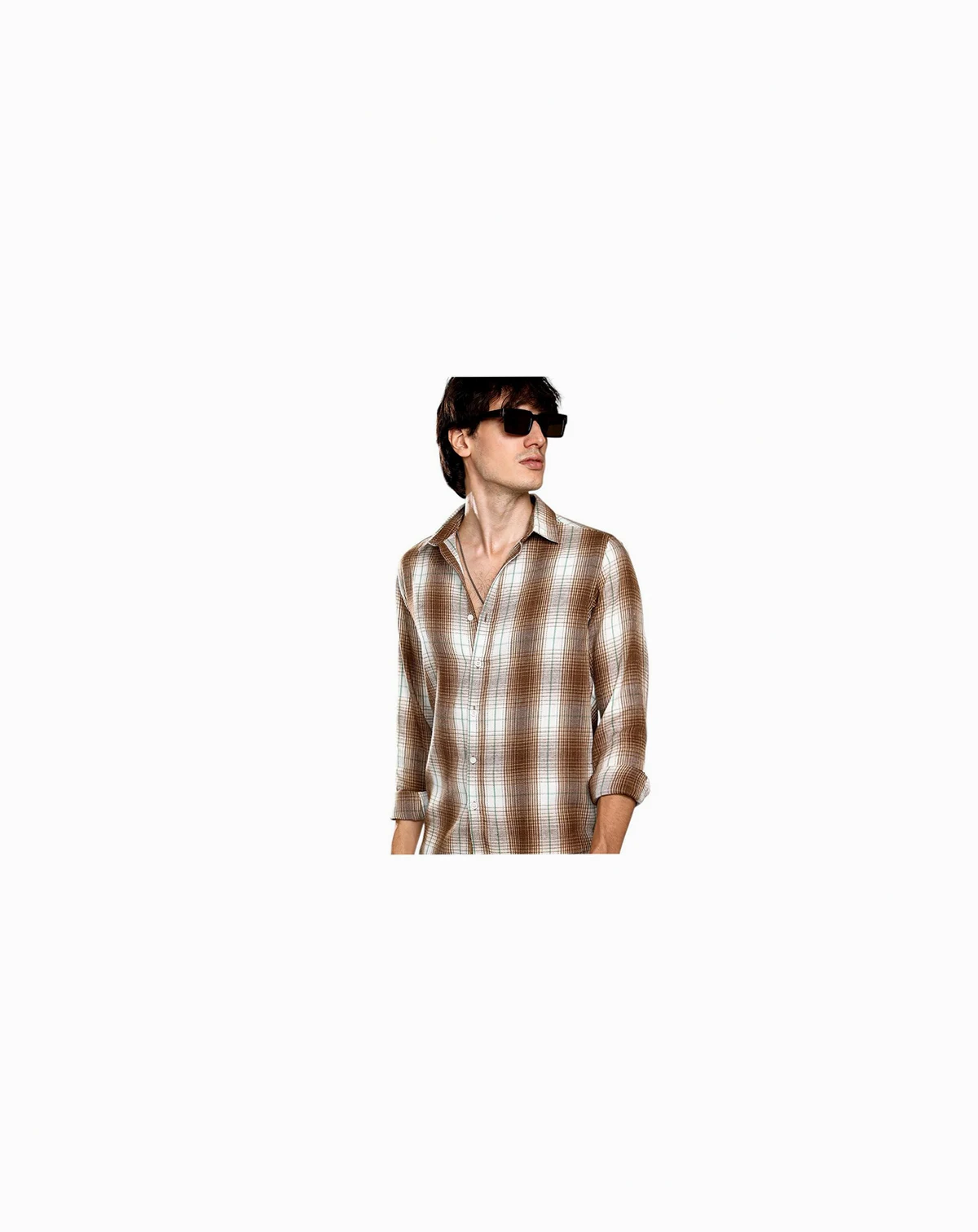 Men's Chocolate Brown & Cream White Ombre Buffalo Check Shirt