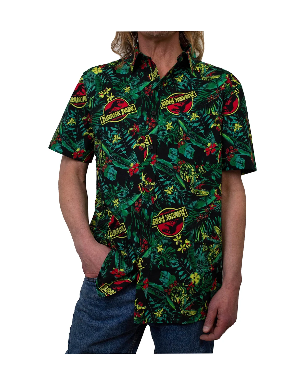 Men's Tropical Raptor Short Sleeves Pattern Woven Shirt