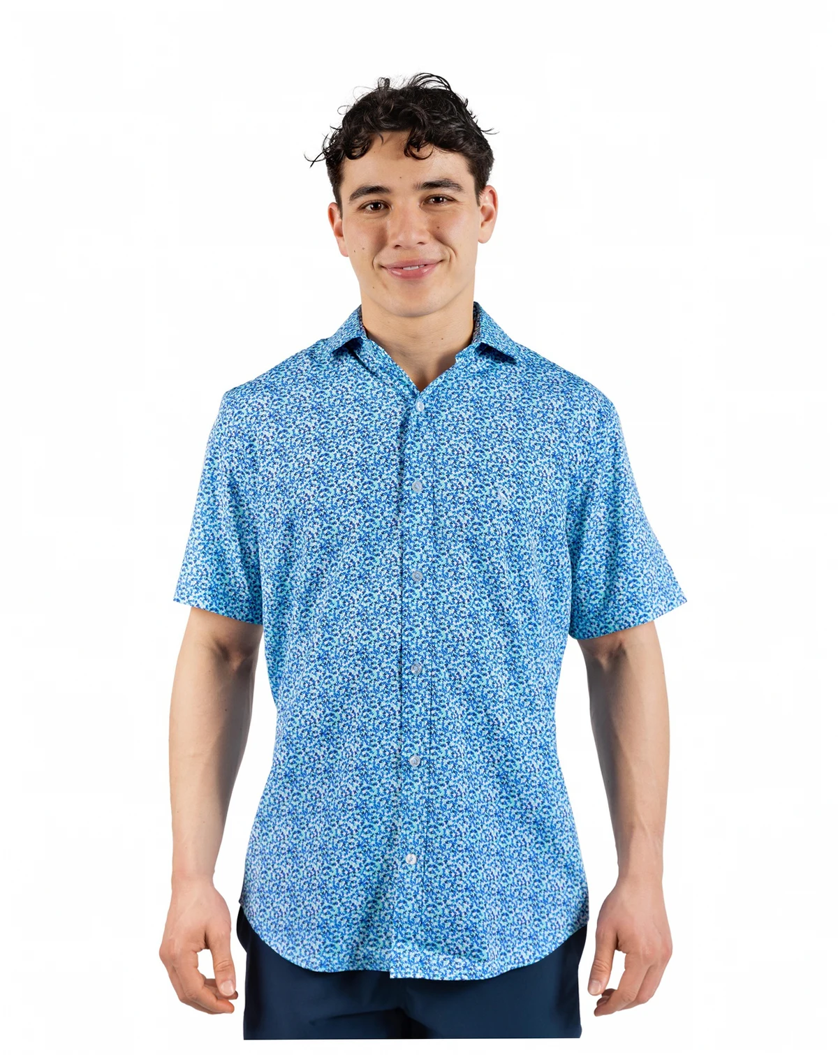 Men's Swirling Floral Printed Performance Short Sleeve Shirt