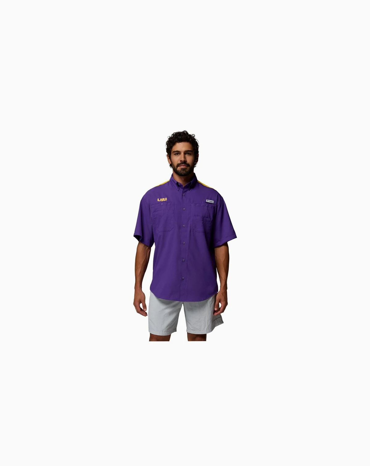Men's Purple LSU Tigers Tamiami Color Block Omni-Shade Button-Down Shirt