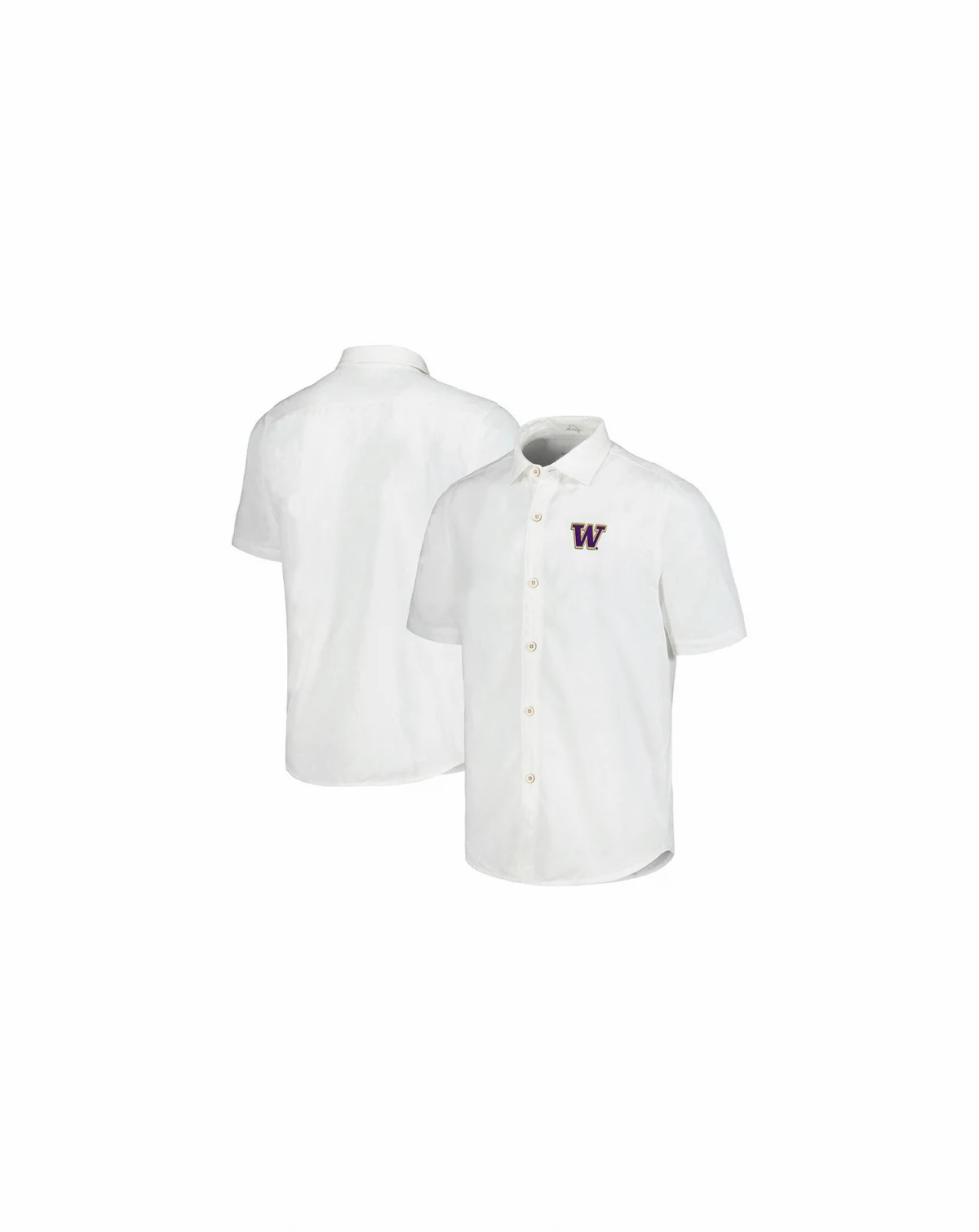 Men's White Washington Huskies Coconut Point Palm Vista Island Zone Camp Button-Up Shirt