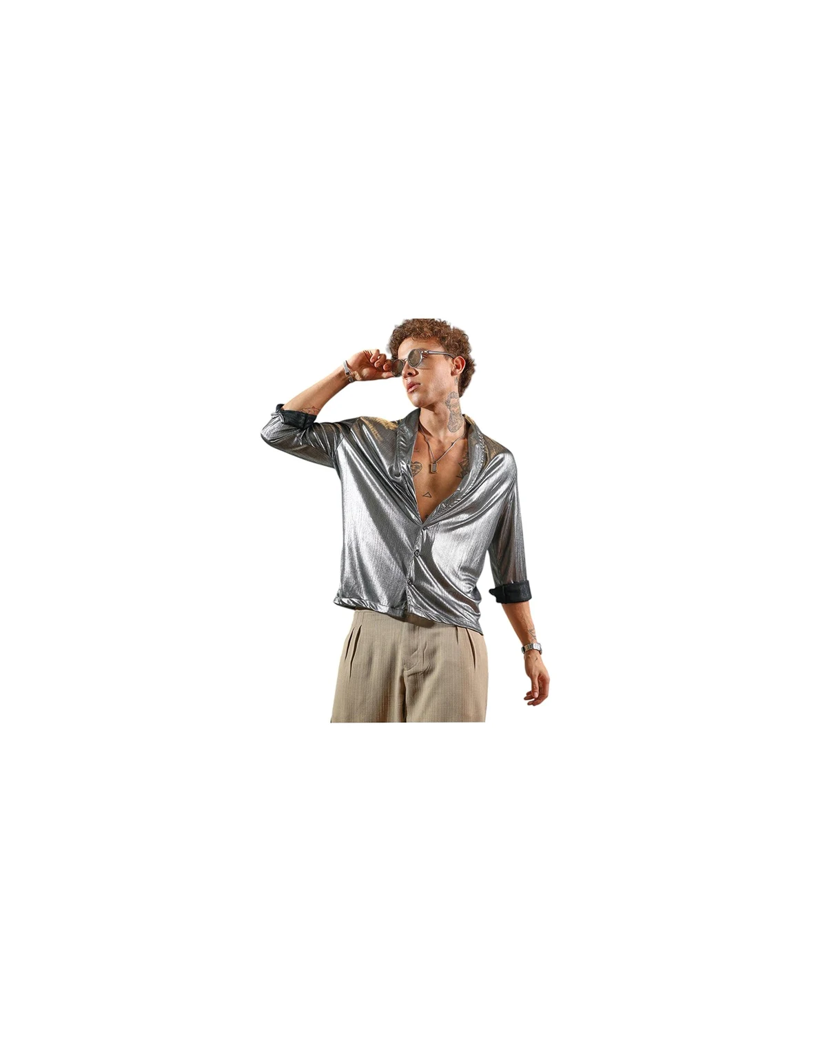 Men's Antique Silver Shawl Collar Shirt