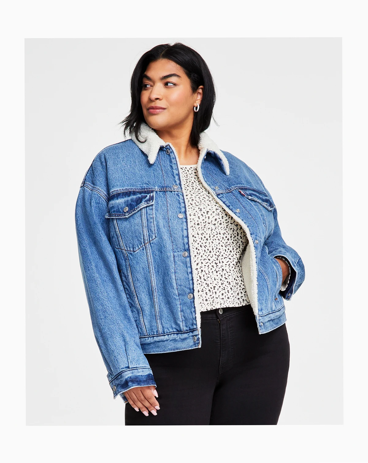 Plus Size '90s Sherpa Cotton Long-Sleeve Trucker Jacket