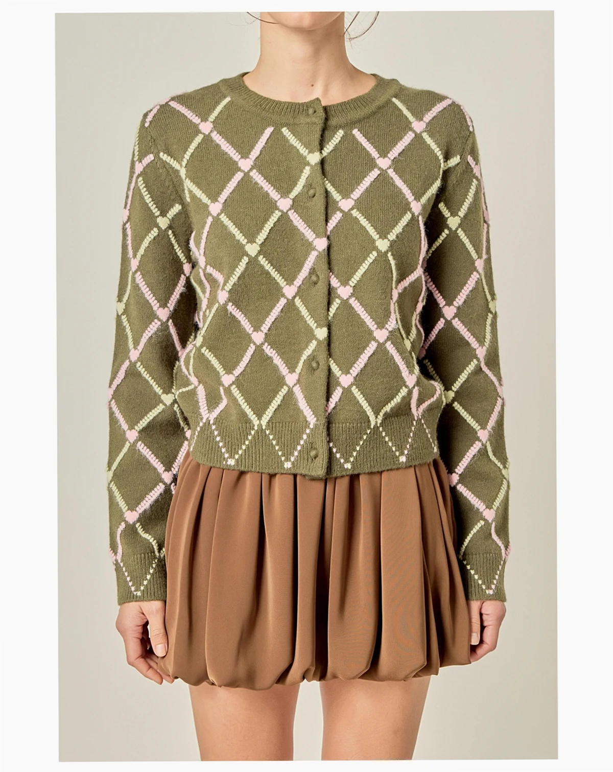 Women's Diamond Heart Pattern Knit Cardigan