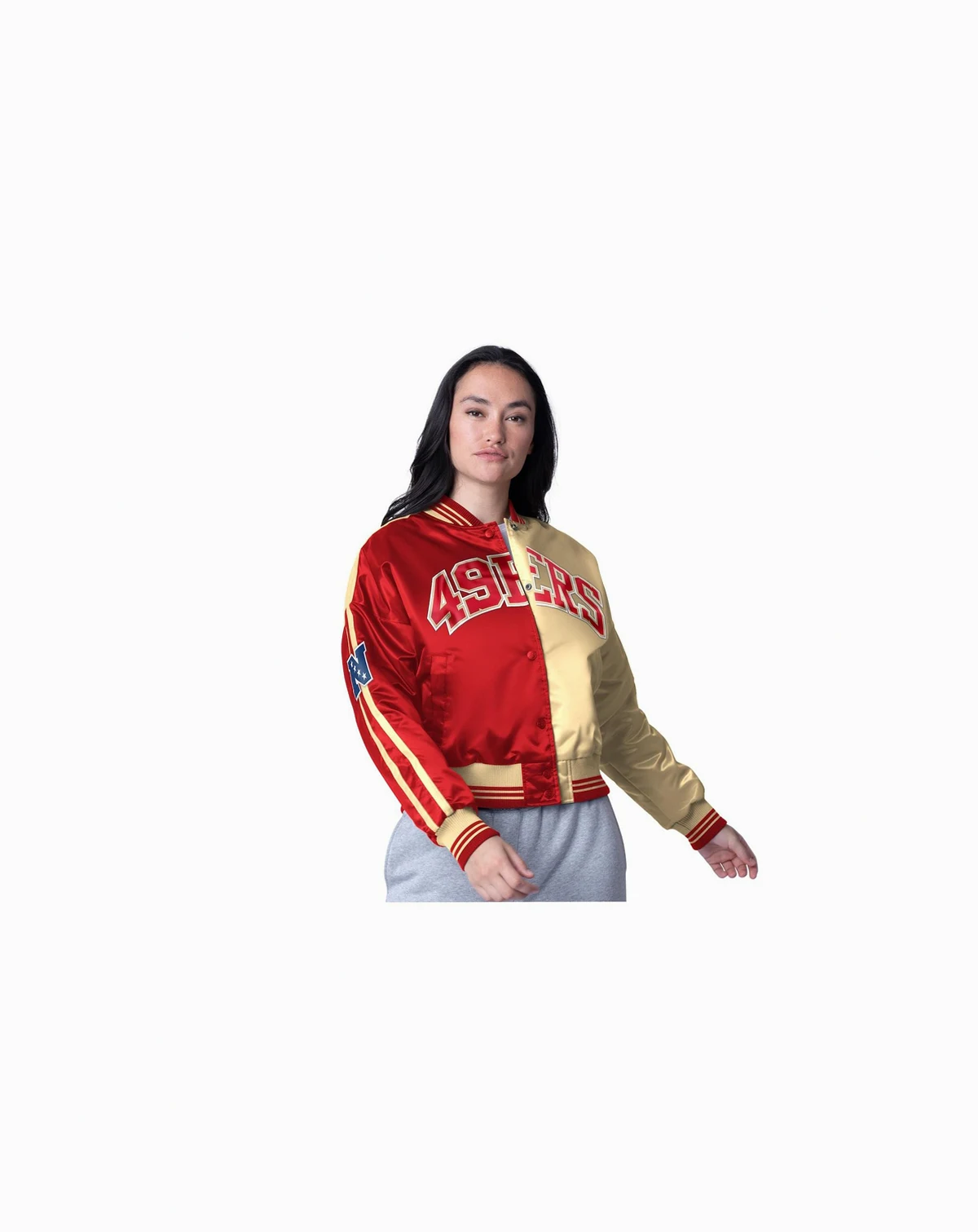 Women's Scarlet/Gold San Francisco 49ers Zone Blitz Cropped Full-Snap Satin Jacket