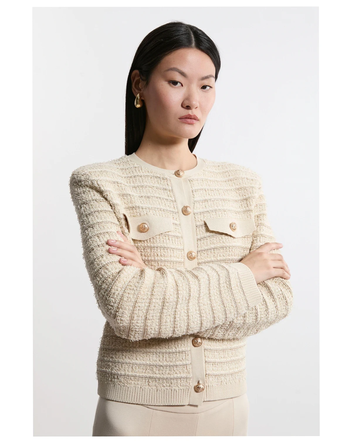 Women's Textured Military Trim Knit Jacket