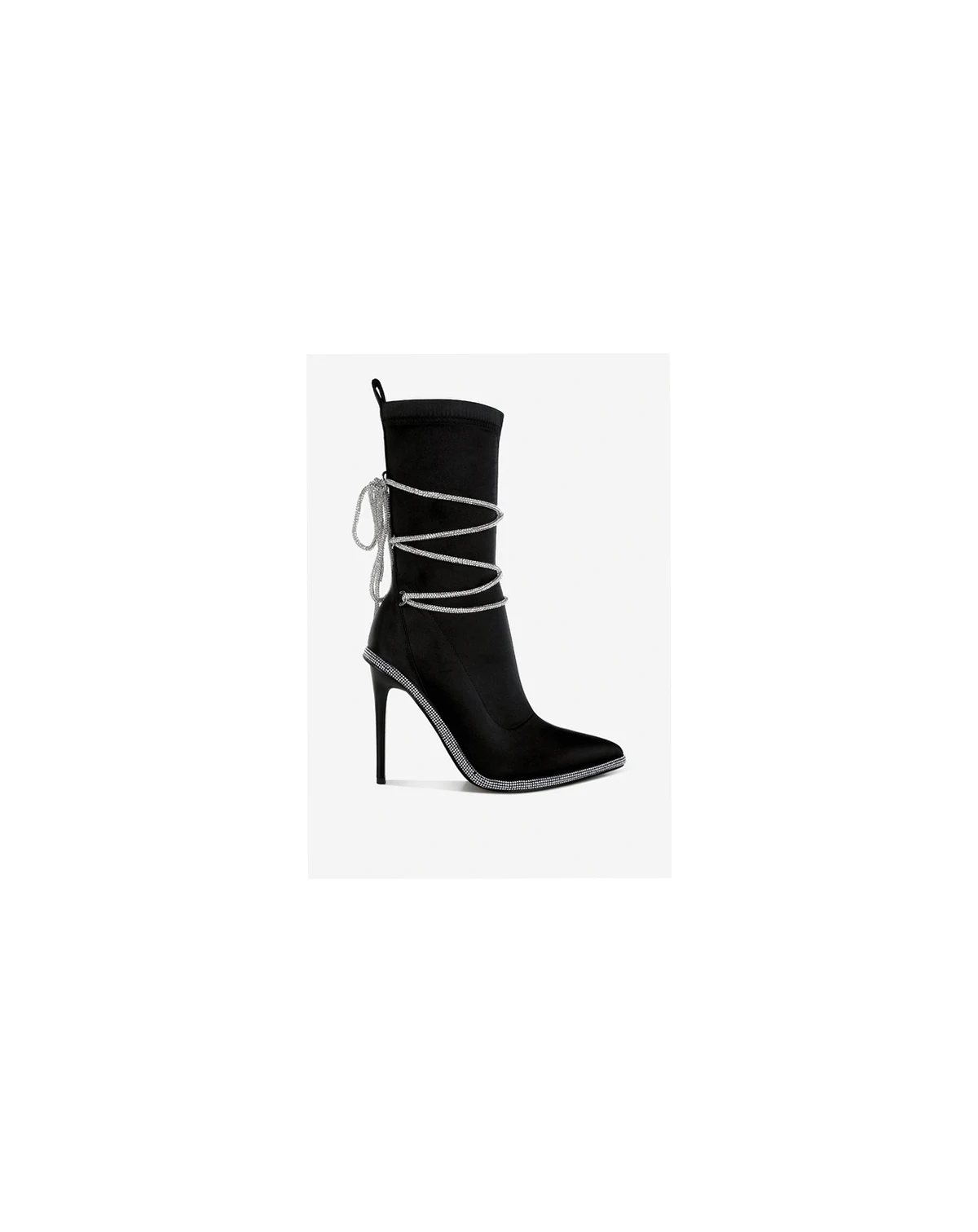 Womens Dacia Rhinestones Strap Satin Calf Boots