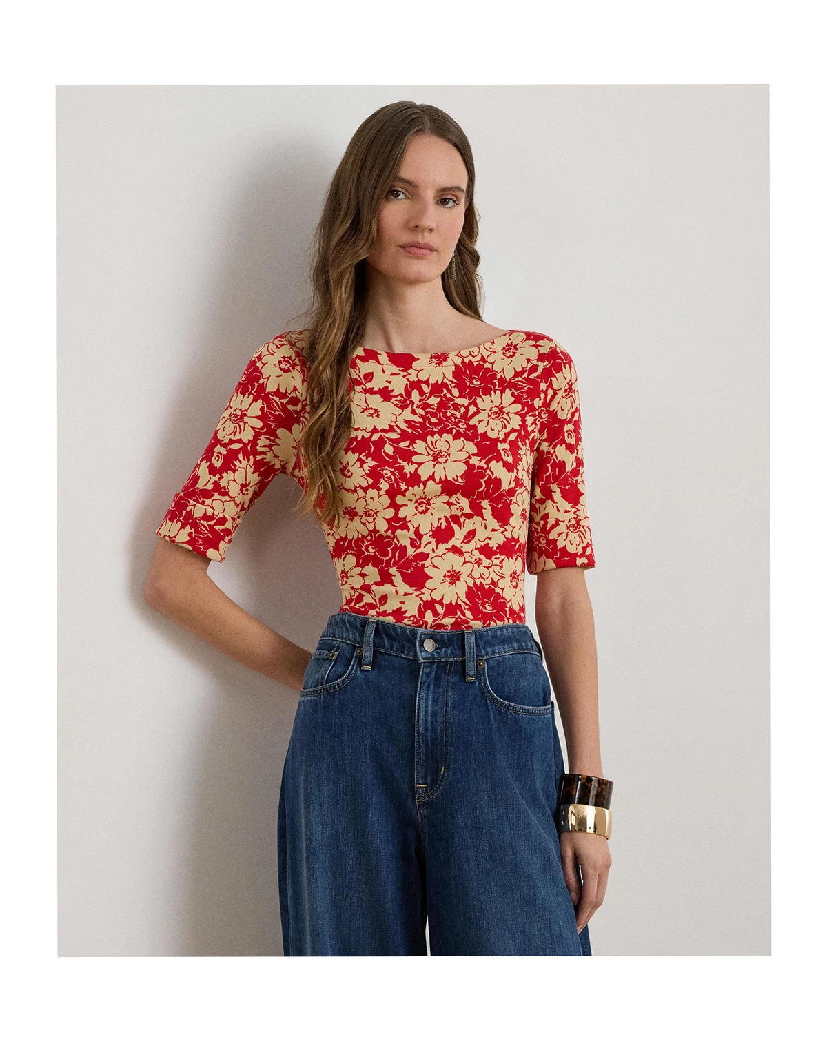 Women's Floral Printed Boat Neck Top