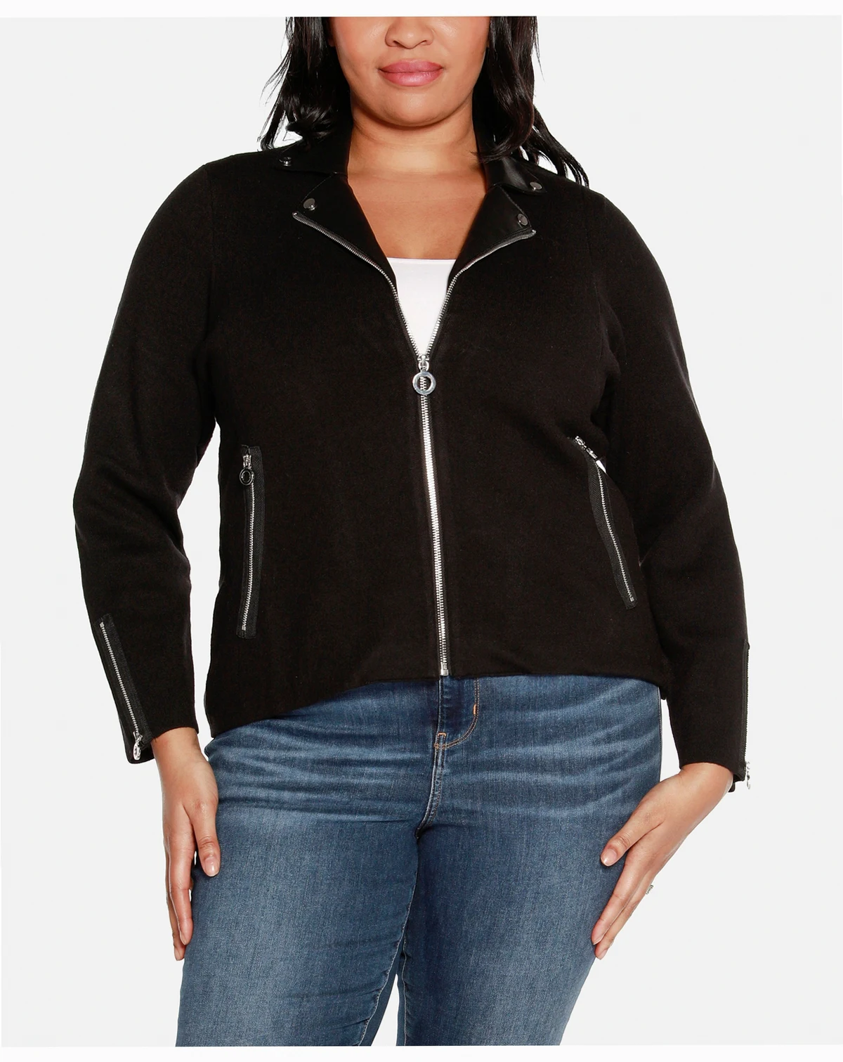 Black Label Plus Size Motorcycle Sweater Jacket