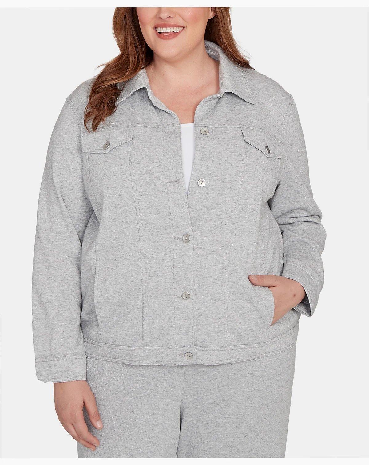 Plus Size Casual Vibe Shimmer Collared Button Jacket