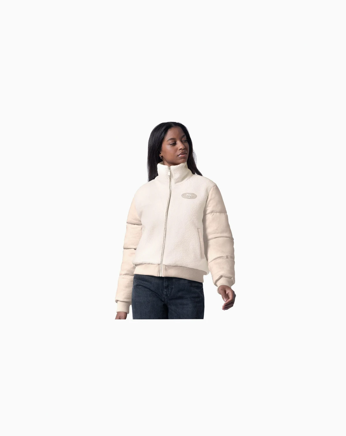 Women's Cream San Francisco 49ers Cheerleader Sherpa Full-Zip Jacket