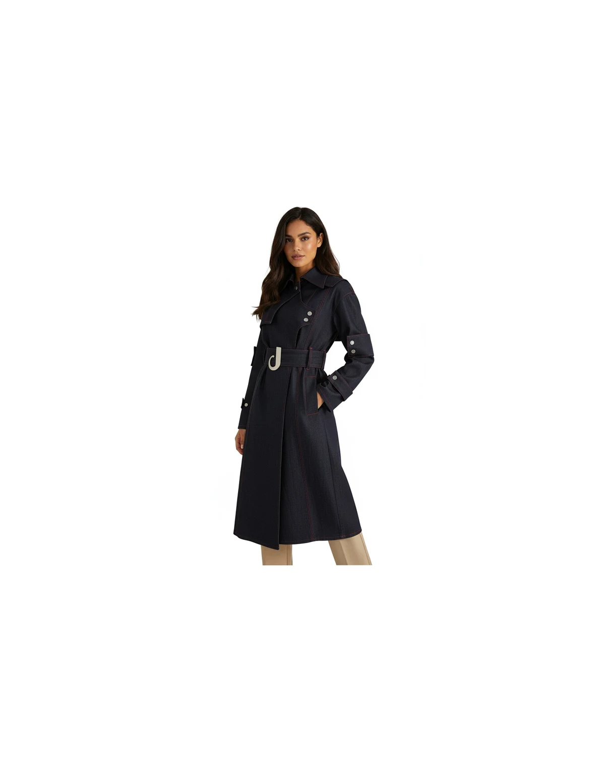 Women's Chaby Denim Jacket Trench Coat Long Coat
