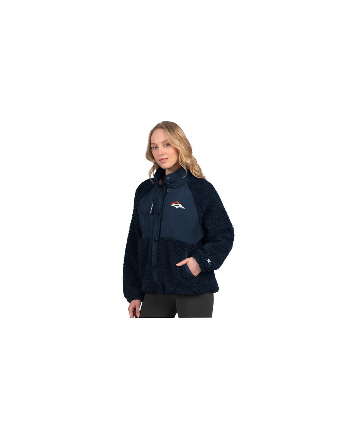Women's Navy Denver Broncos On the Ball Sherpa Jacket