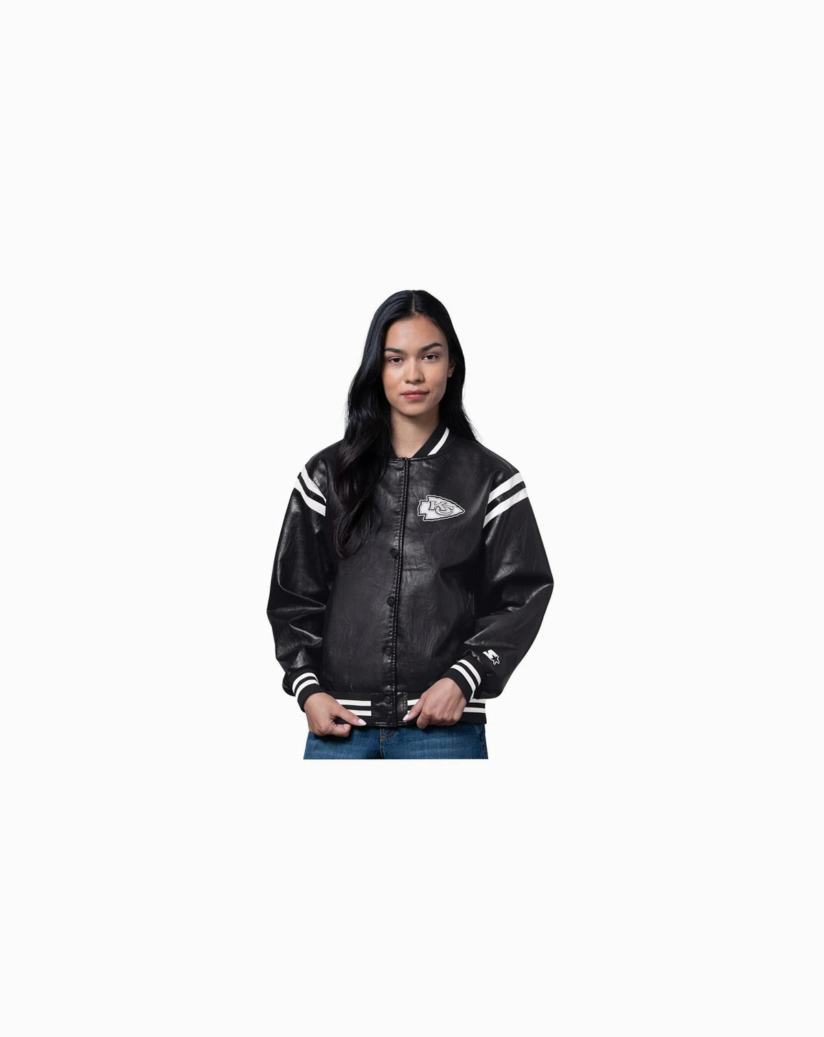 Women's Black Kansas City Chiefs High Heat Faux Leather Full-Snap Varsity Jacket