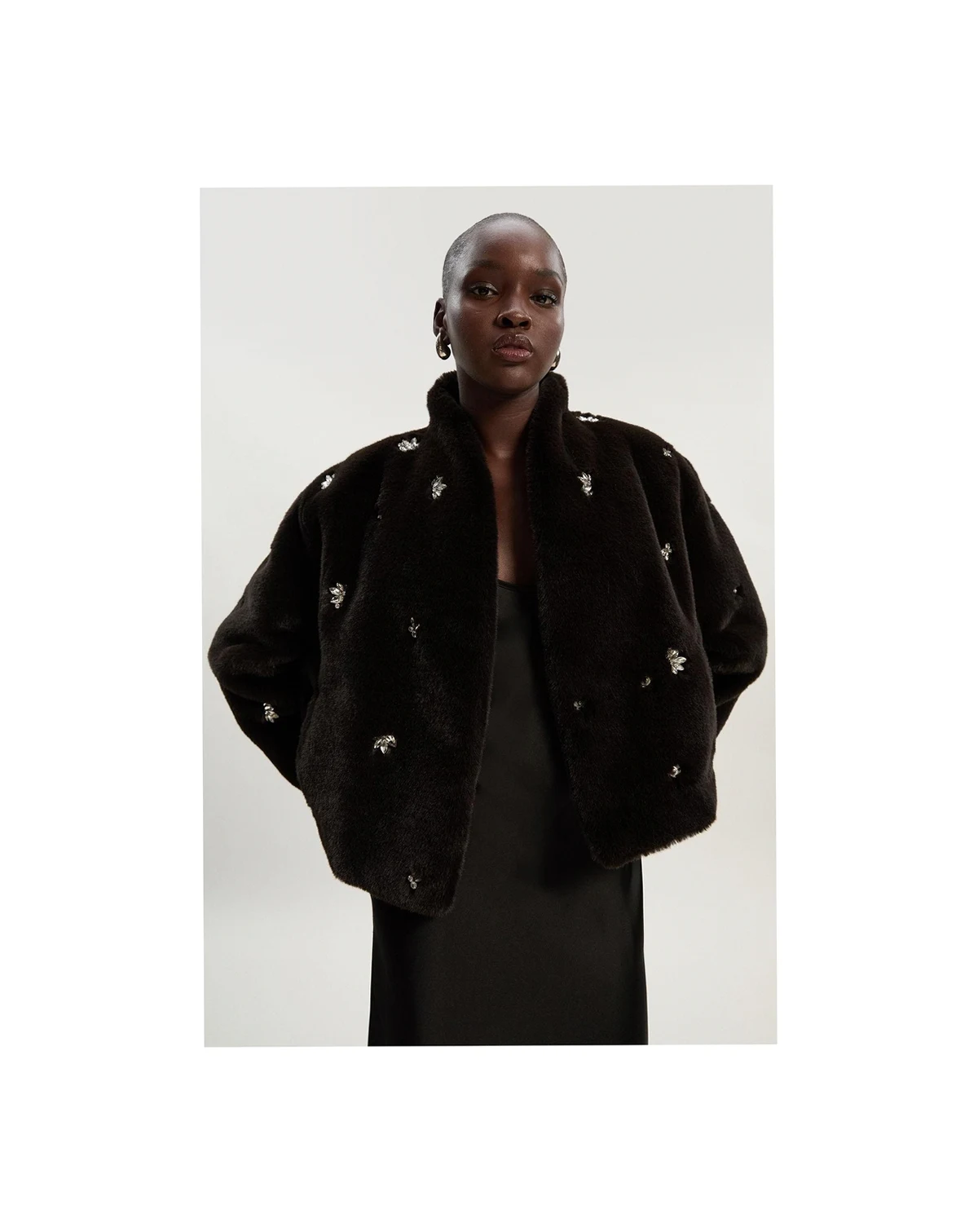 Women's Crystal Embellished Faux Fur Short Coat