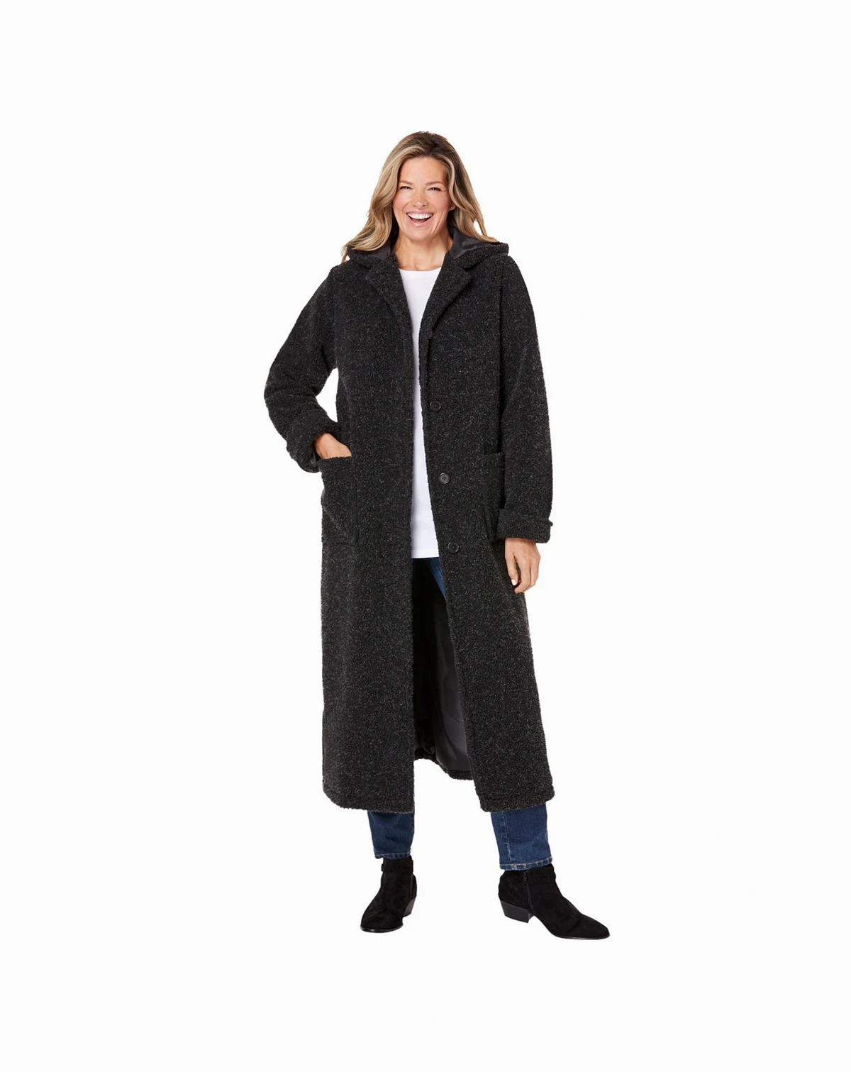 Plus Size Long Hooded Berber Fleece Coat