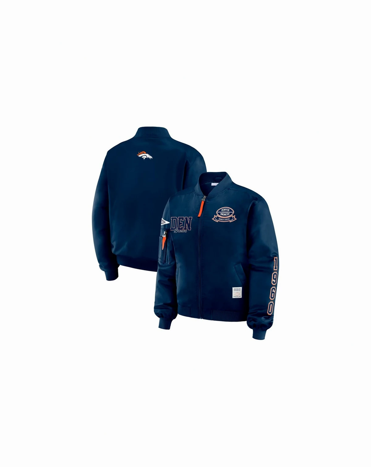 Women's Navy Denver Broncos Patch Full-Zip Bomber Jacket