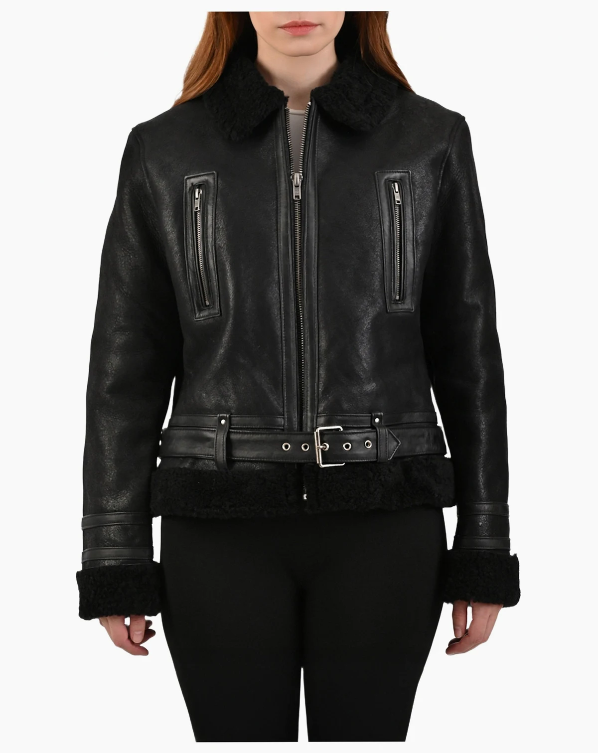 Women's Nappa Leather Jacket with Faux Shearling Lining
