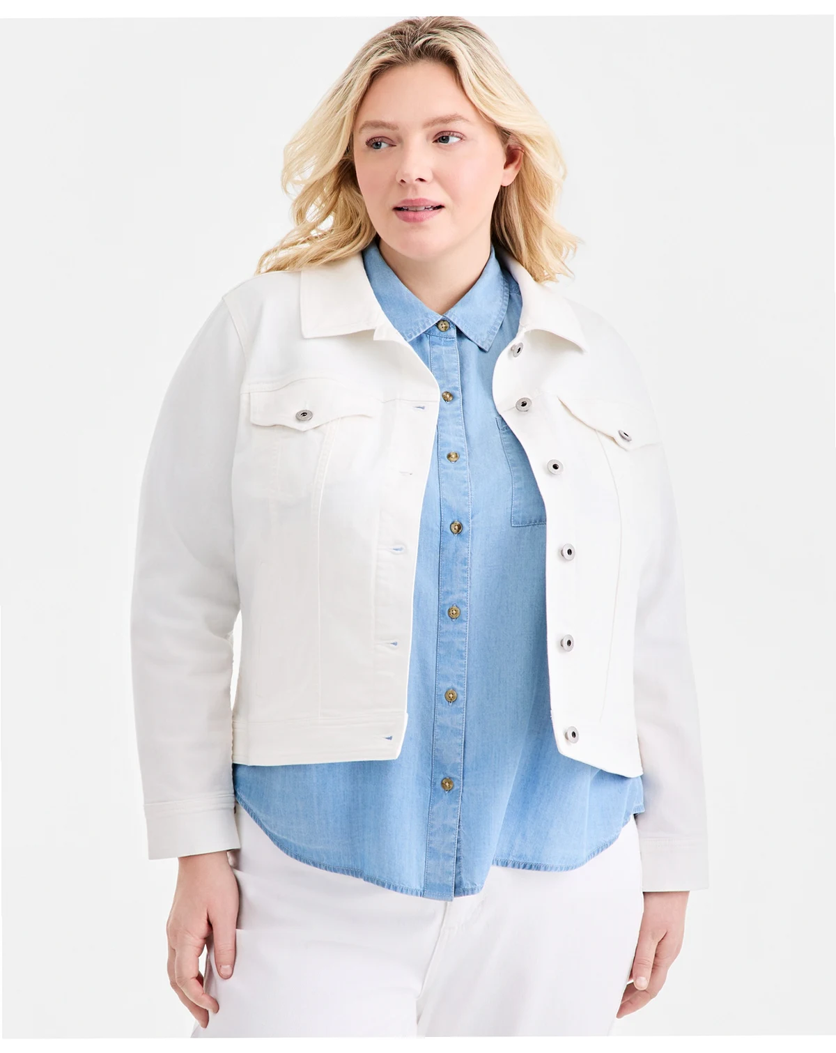 Plus Size Classic Button-Front Denim Jacket, Macy's Exclusive