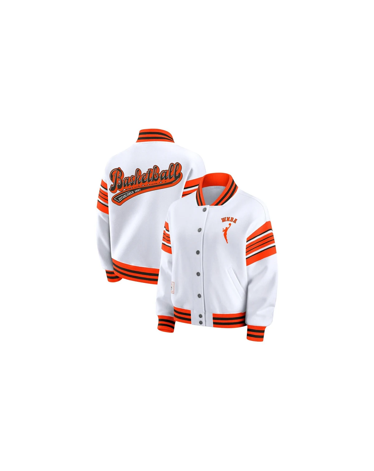 Women's White/Orange WNBA Full-Snap Fleece Sweatshirt Jacket