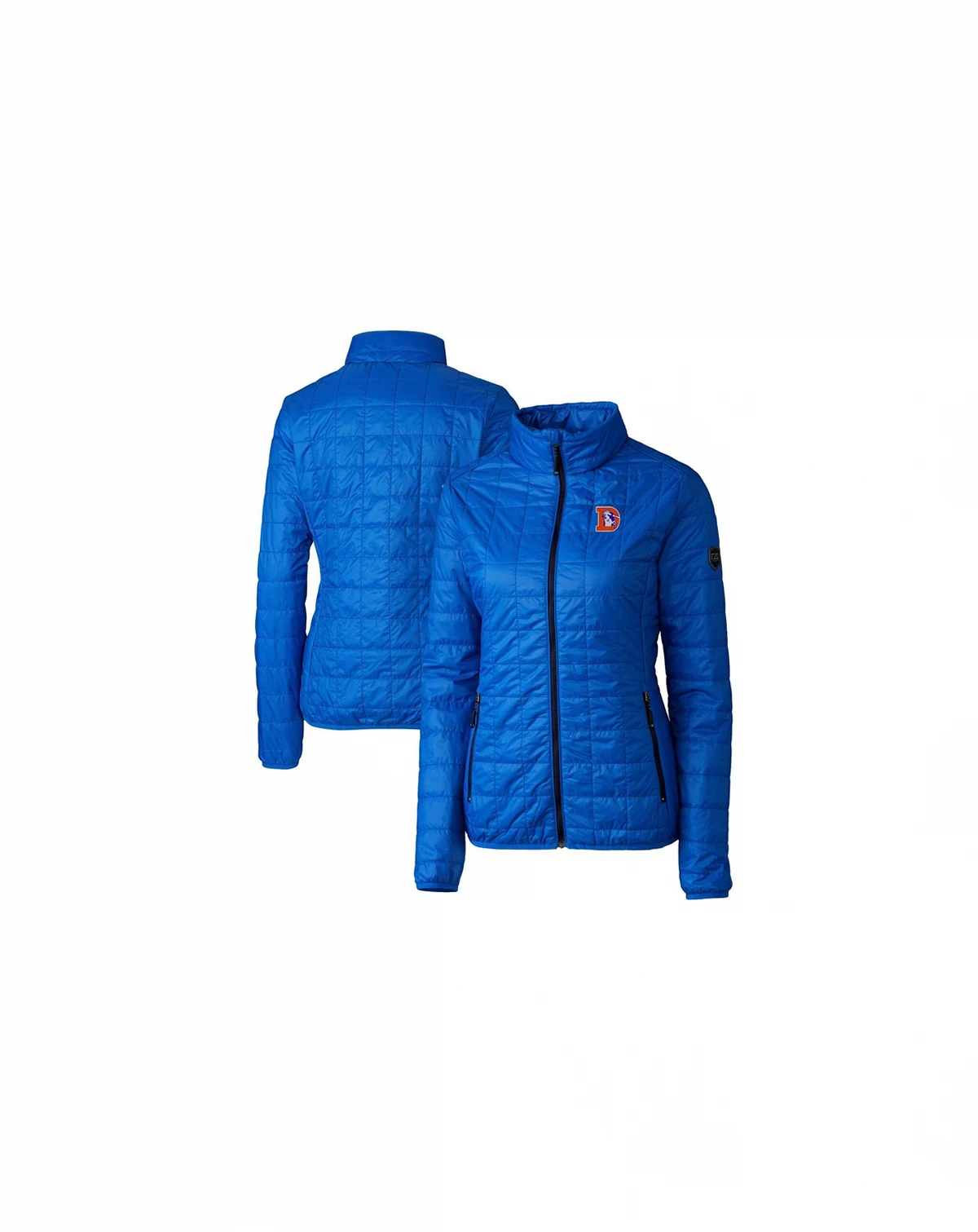 Women's Royal Denver Broncos Throwback Logo Rainier PrimaLoft Eco Full-Zip Puffer Jacket