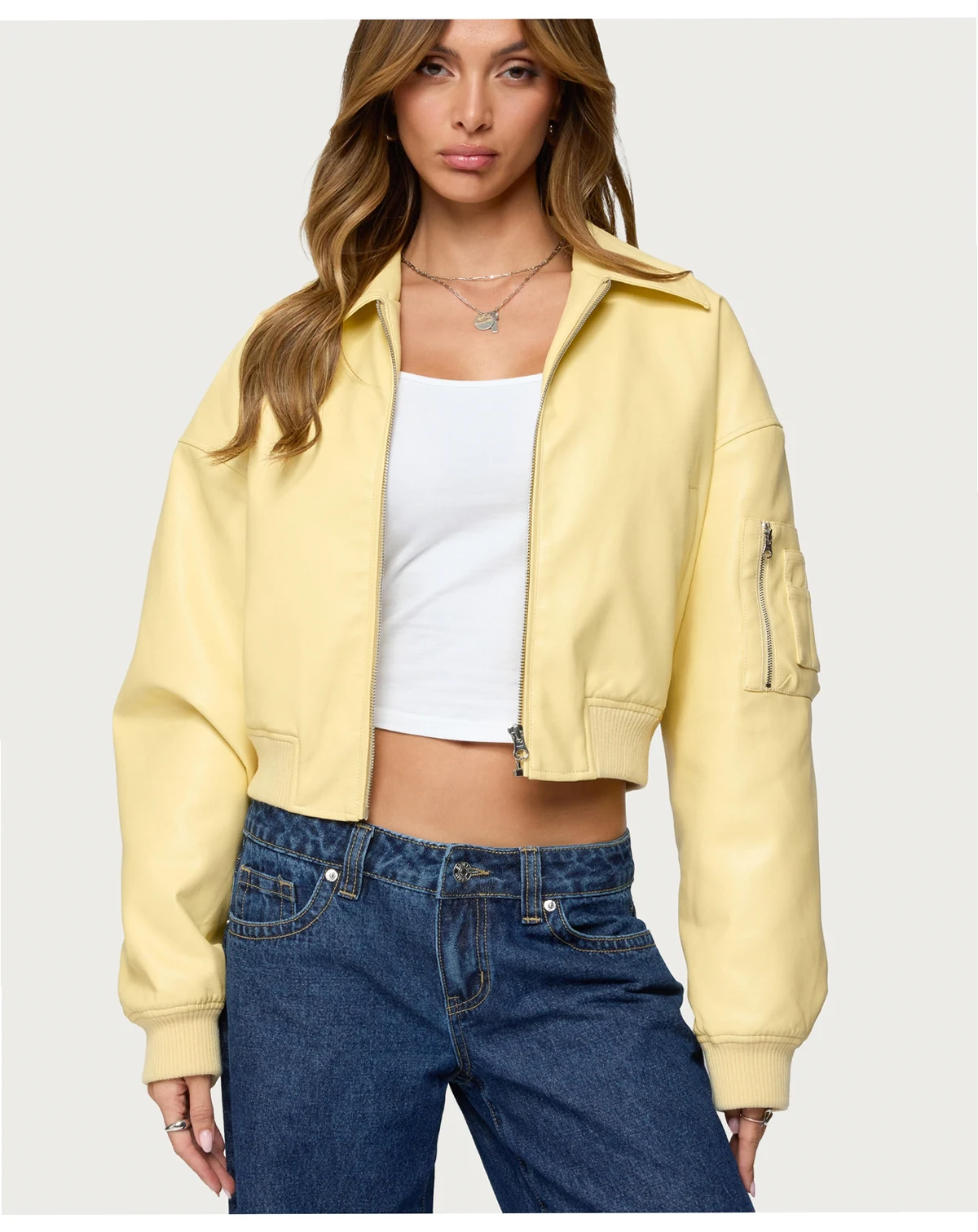 Women's Zayna Cropped Faux Leather Bomber Jacket