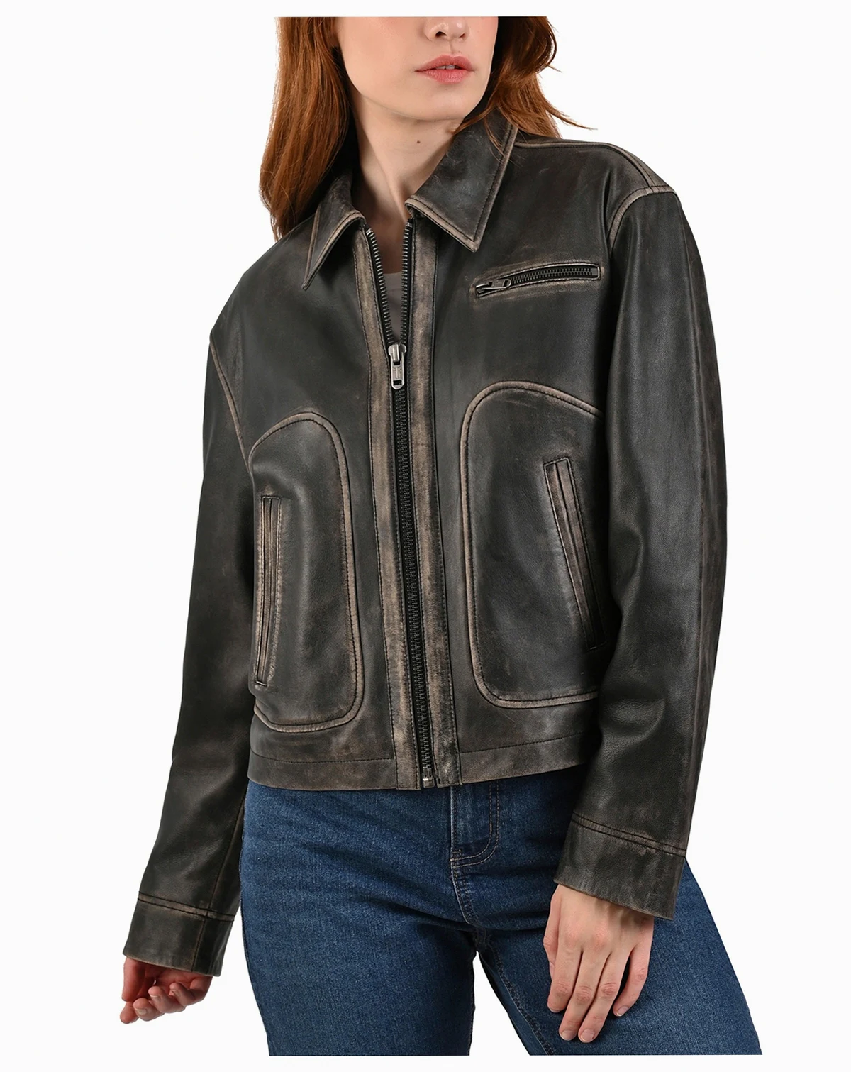 Women's Vintage Blouson Lamb Leather Jacket