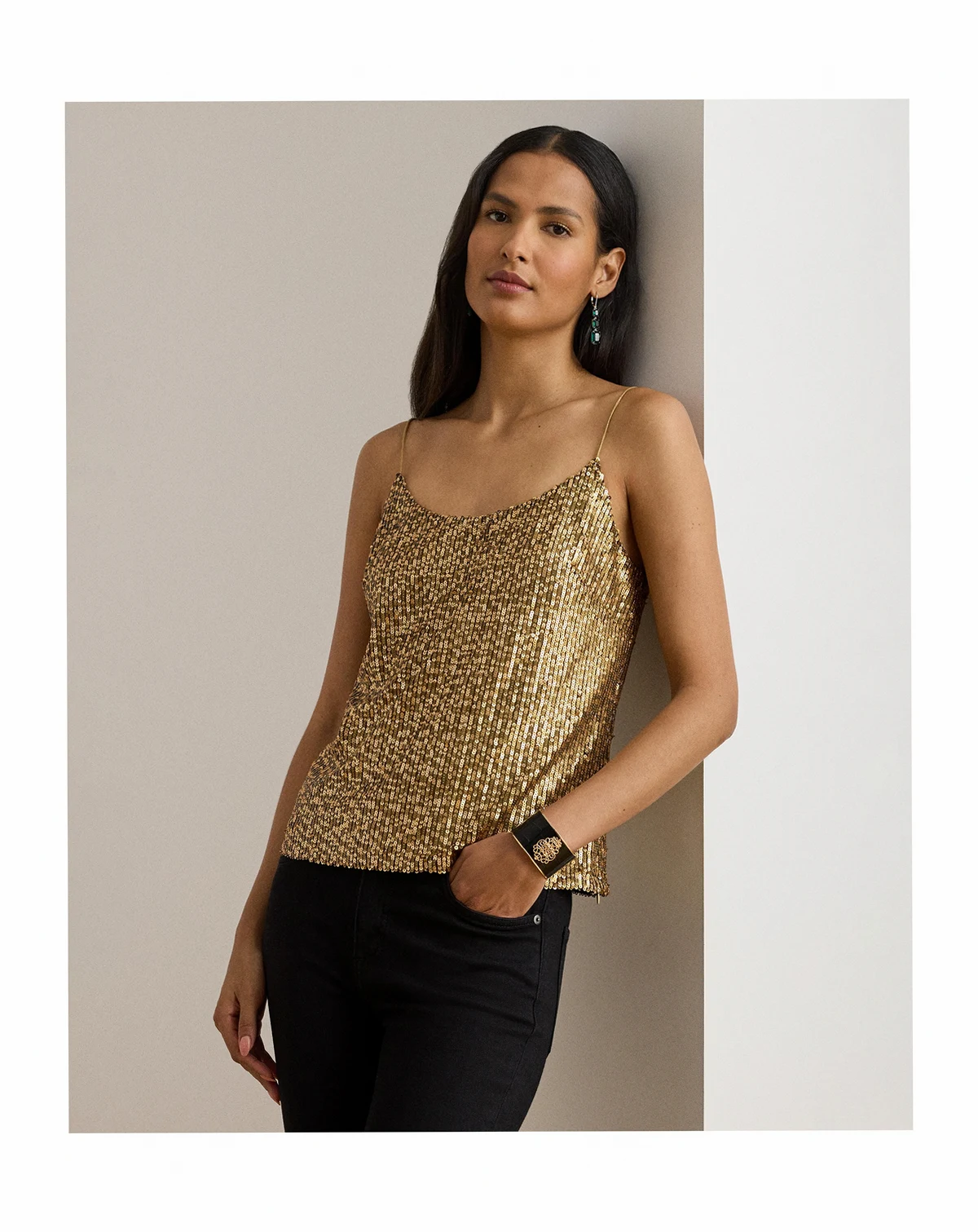 Women's Hatita Sequined Mesh Spaghetti Strap Camisole Top