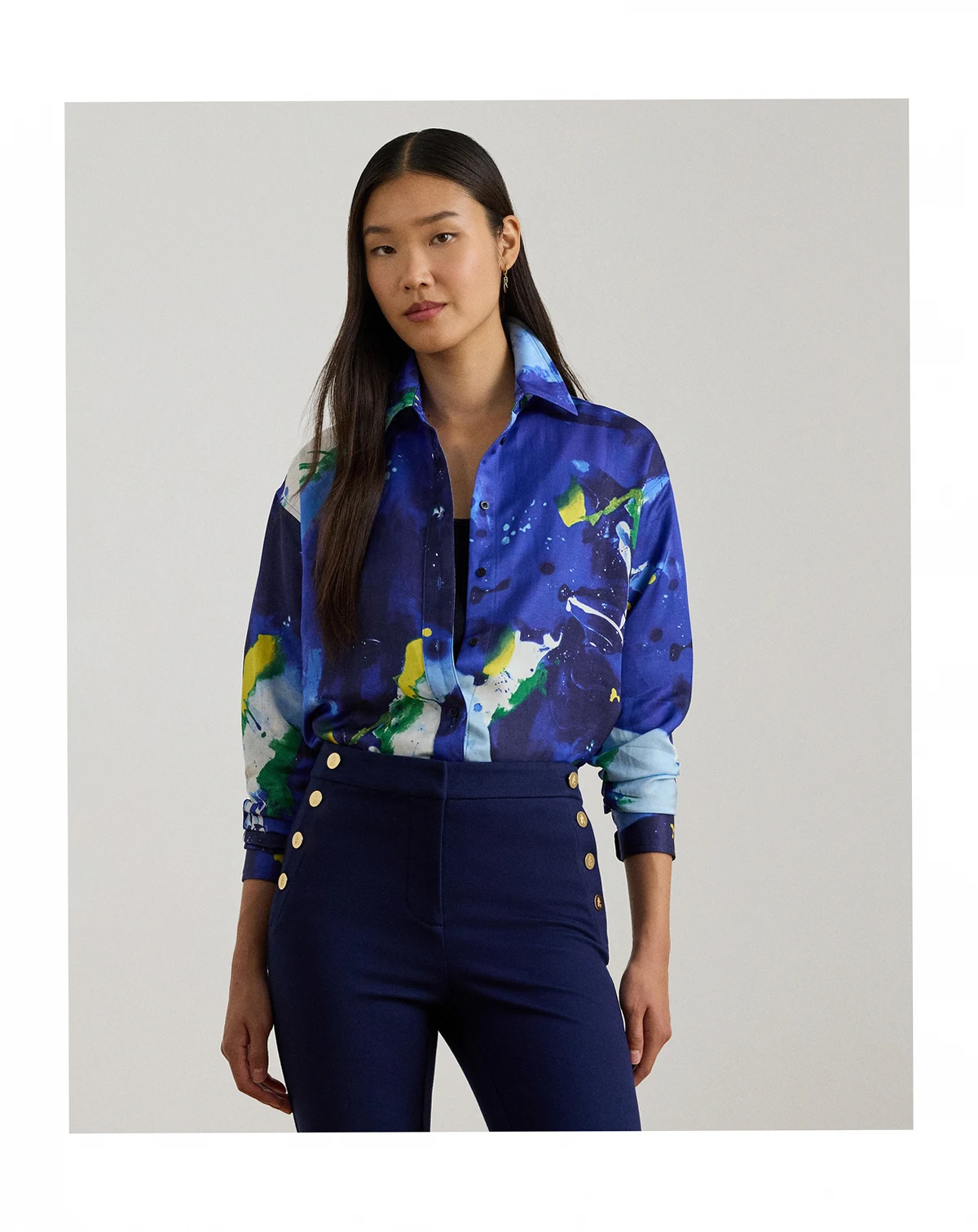 Women's Relaxed Fit Abstract-Print Crepe Shirt