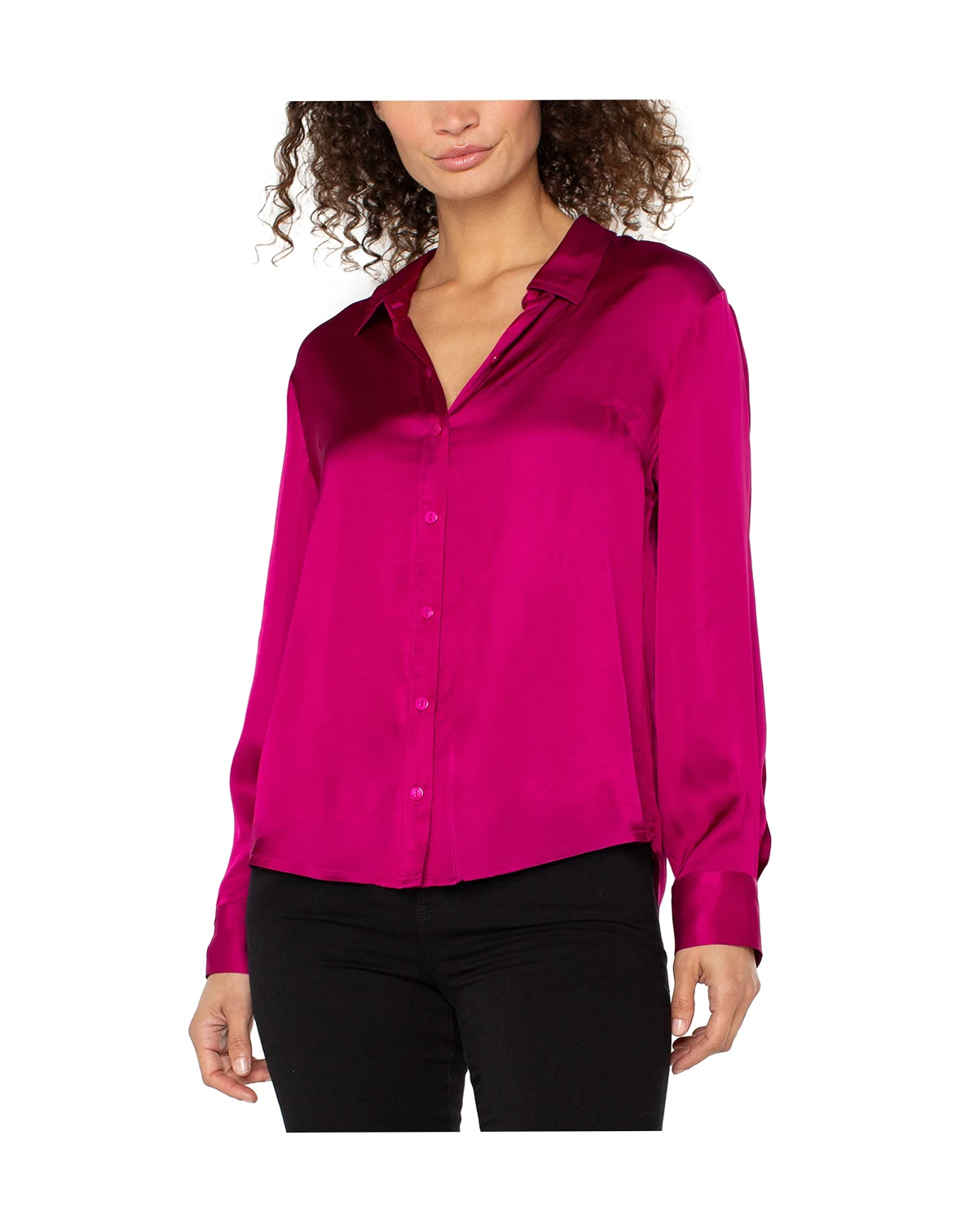 Women's Long-Sleeve Button-Front Satin Shirt