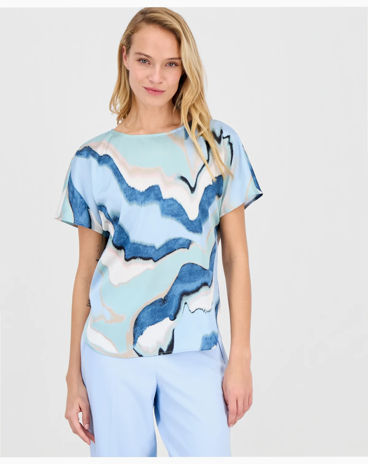 Women's Printed Boat-Neck Short-Sleeve Top