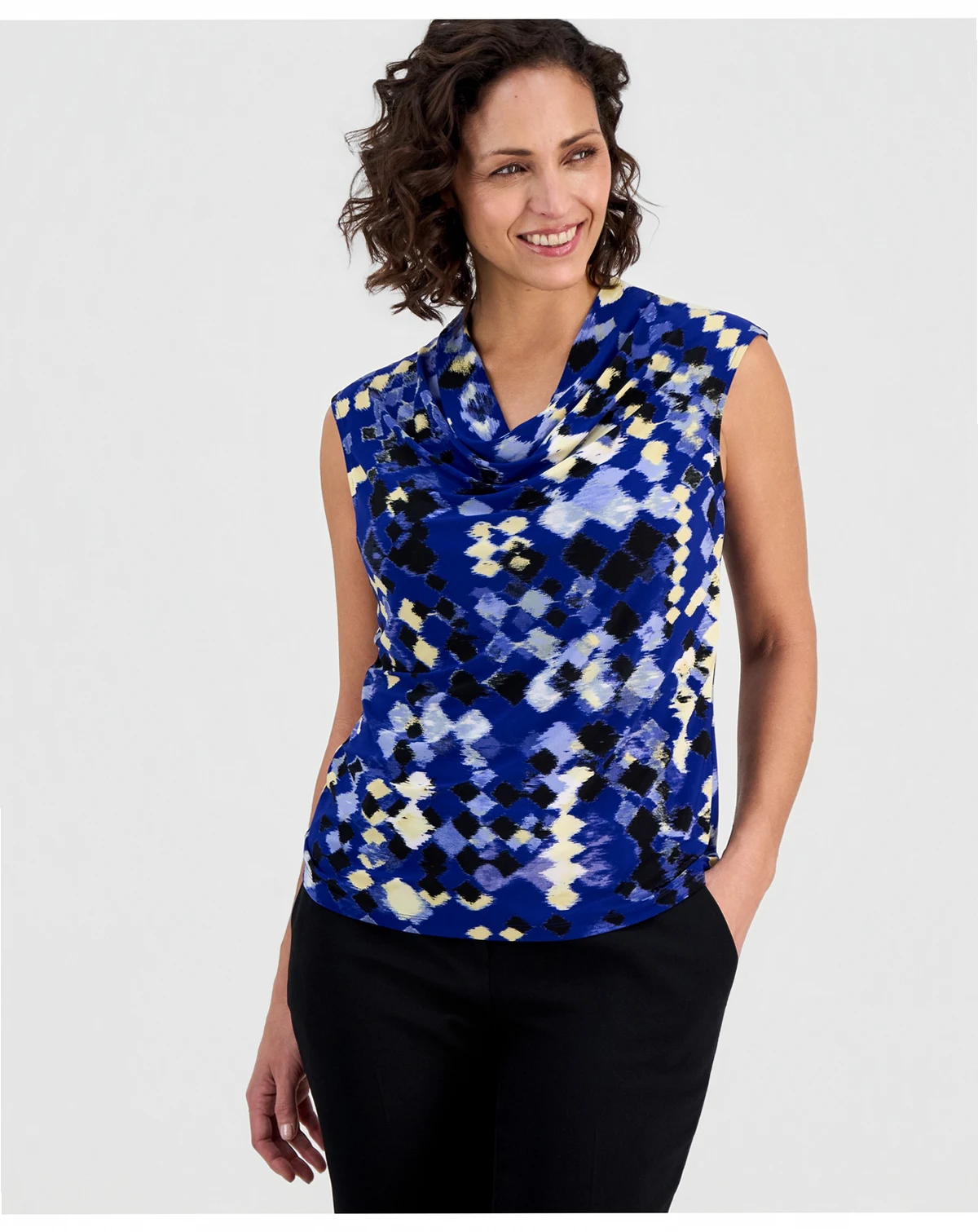 Women's Diamond Print Cowl Neck Top, Regular & Petite