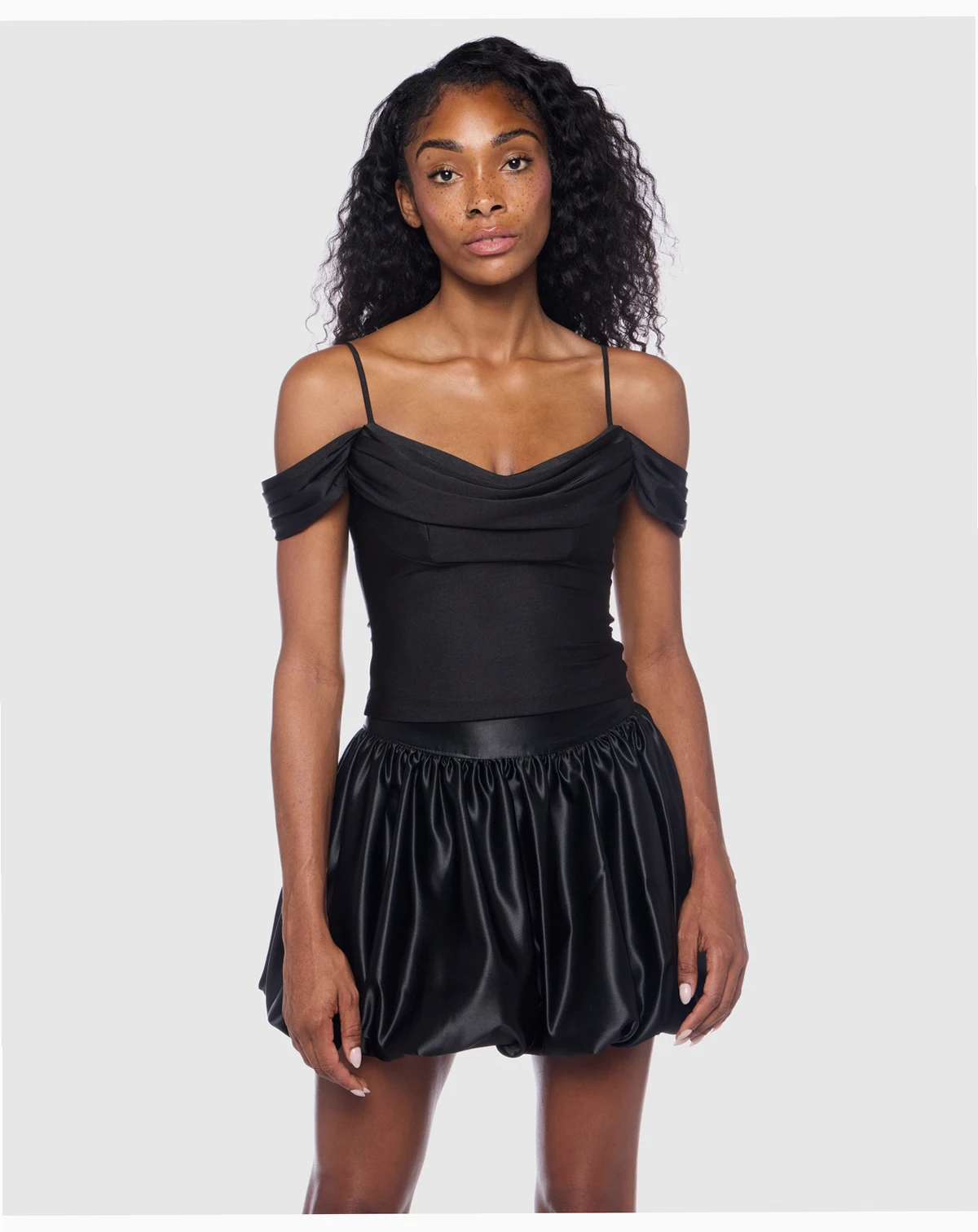 Juniors' Spaghetti Strap Off-The-Shoulder Top