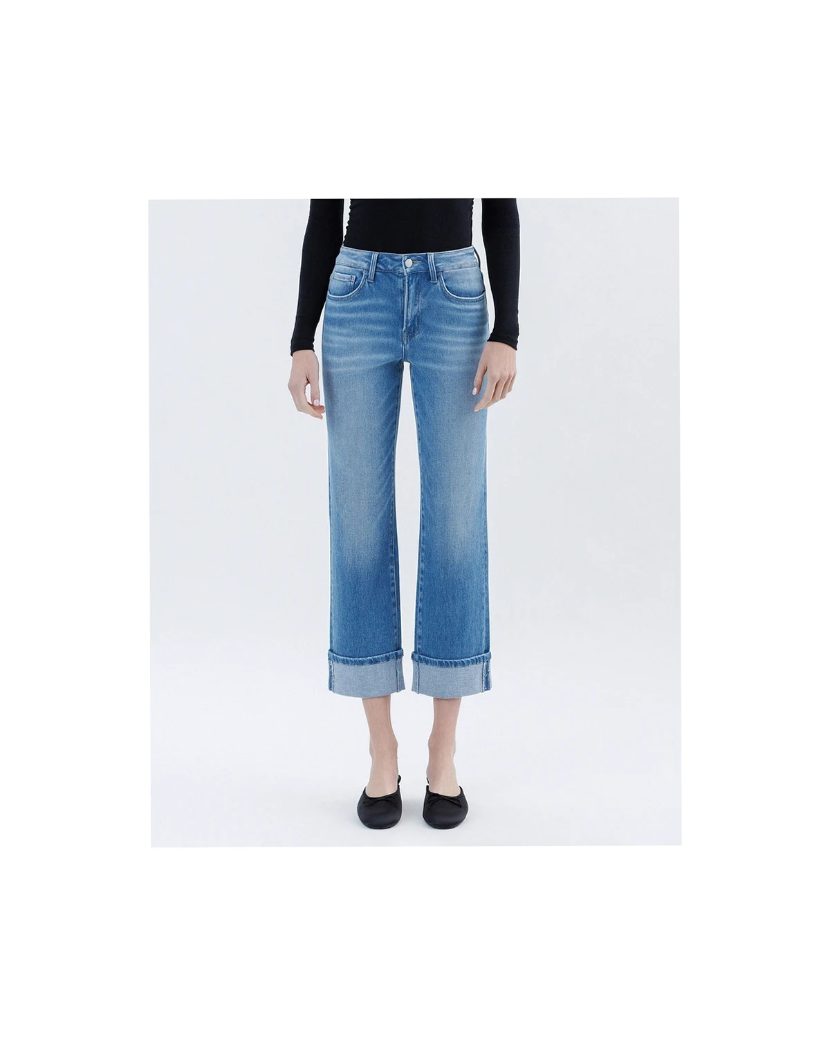 Women's High Rise Cuffed Crop Straight Jeans