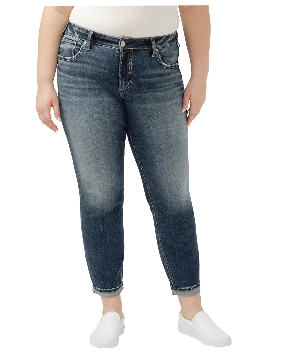 Plus Size Boyfriend Mid Rise Slim Leg Luxe Stretch Jeans
