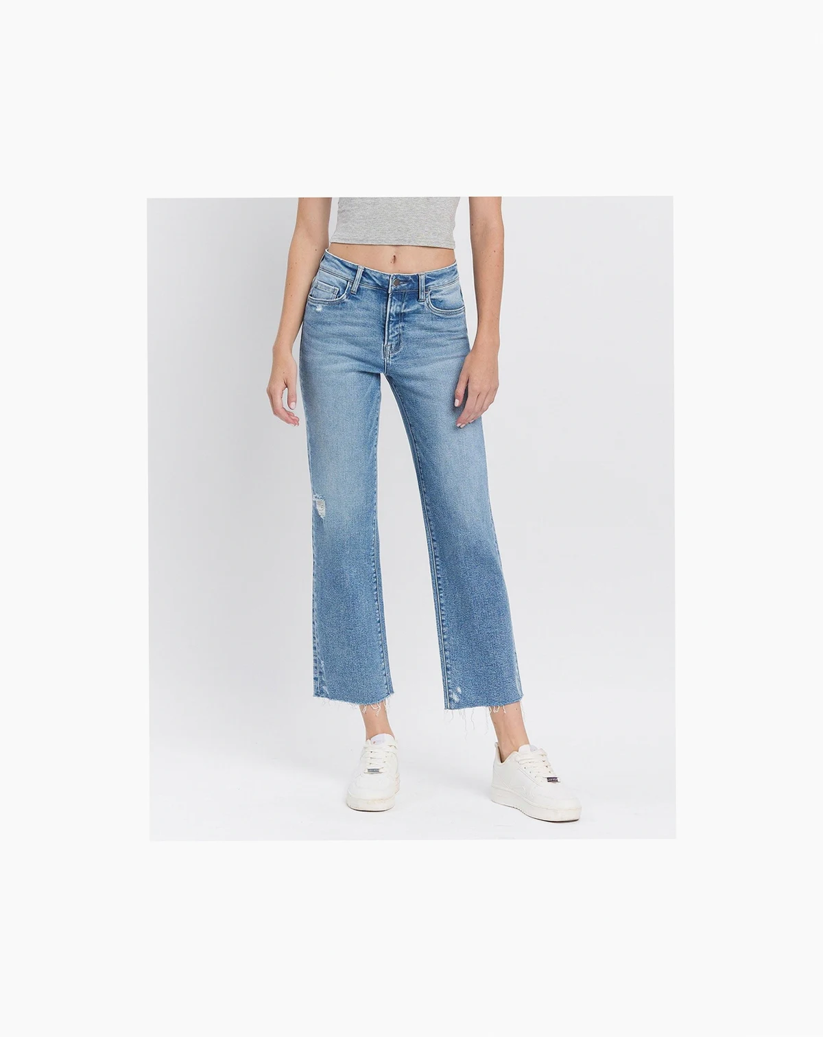 Women's High Rise Distressed Ankle Straight Jeans