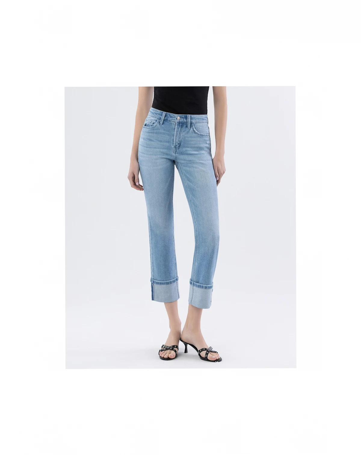 Women's High Rise Cuffed Slim Straight Jeans