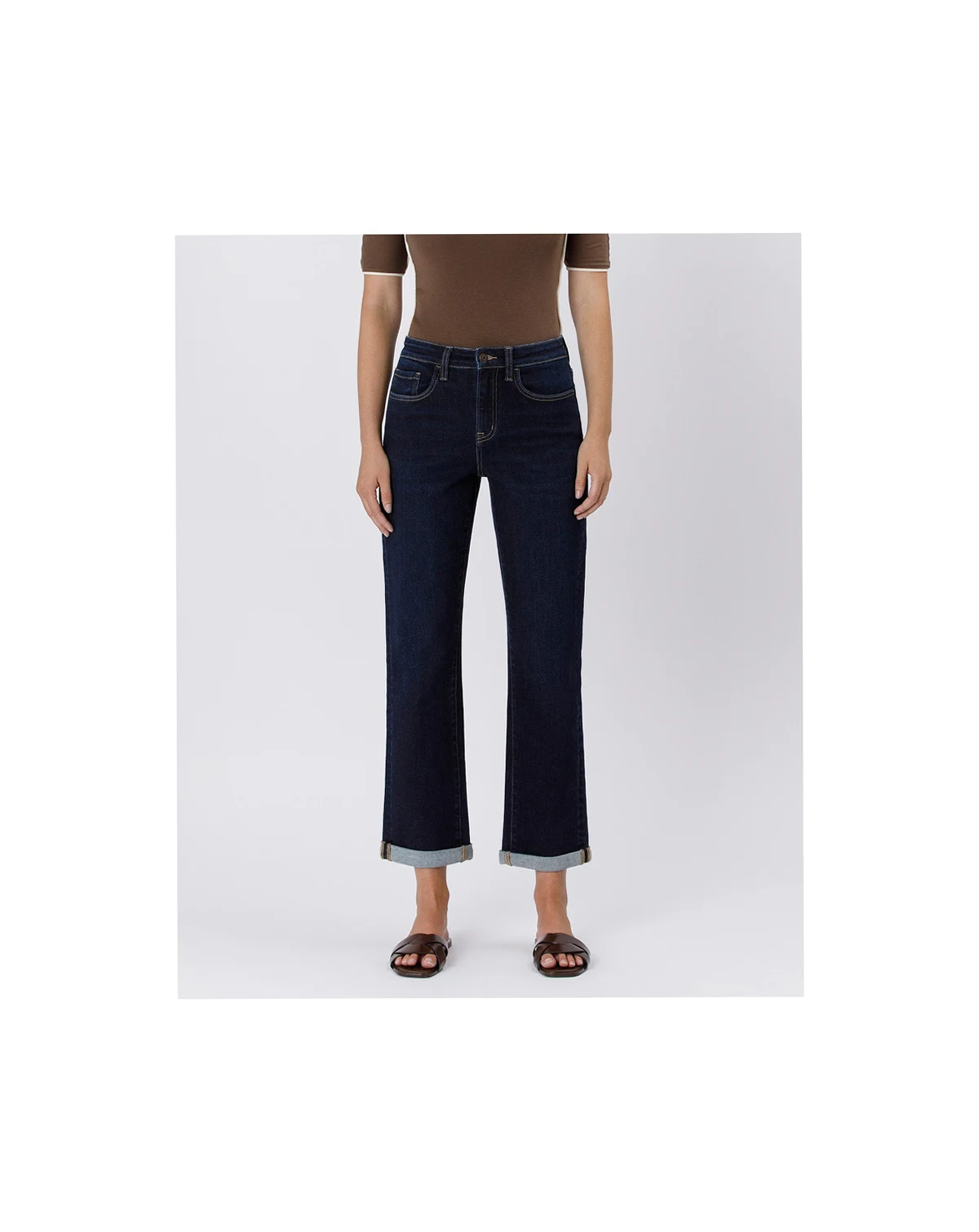 Women's High Rise Cuffed Straight Jeans