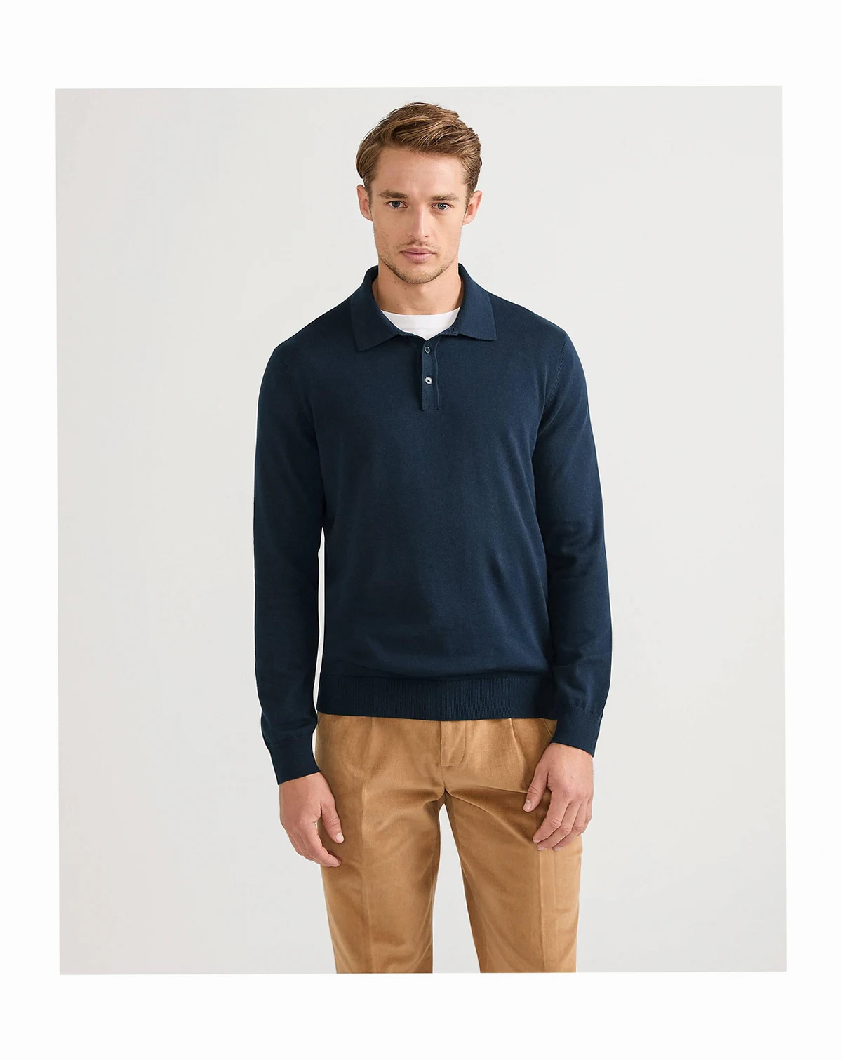 Men's Long Sleeve Cotton Sweater Polo