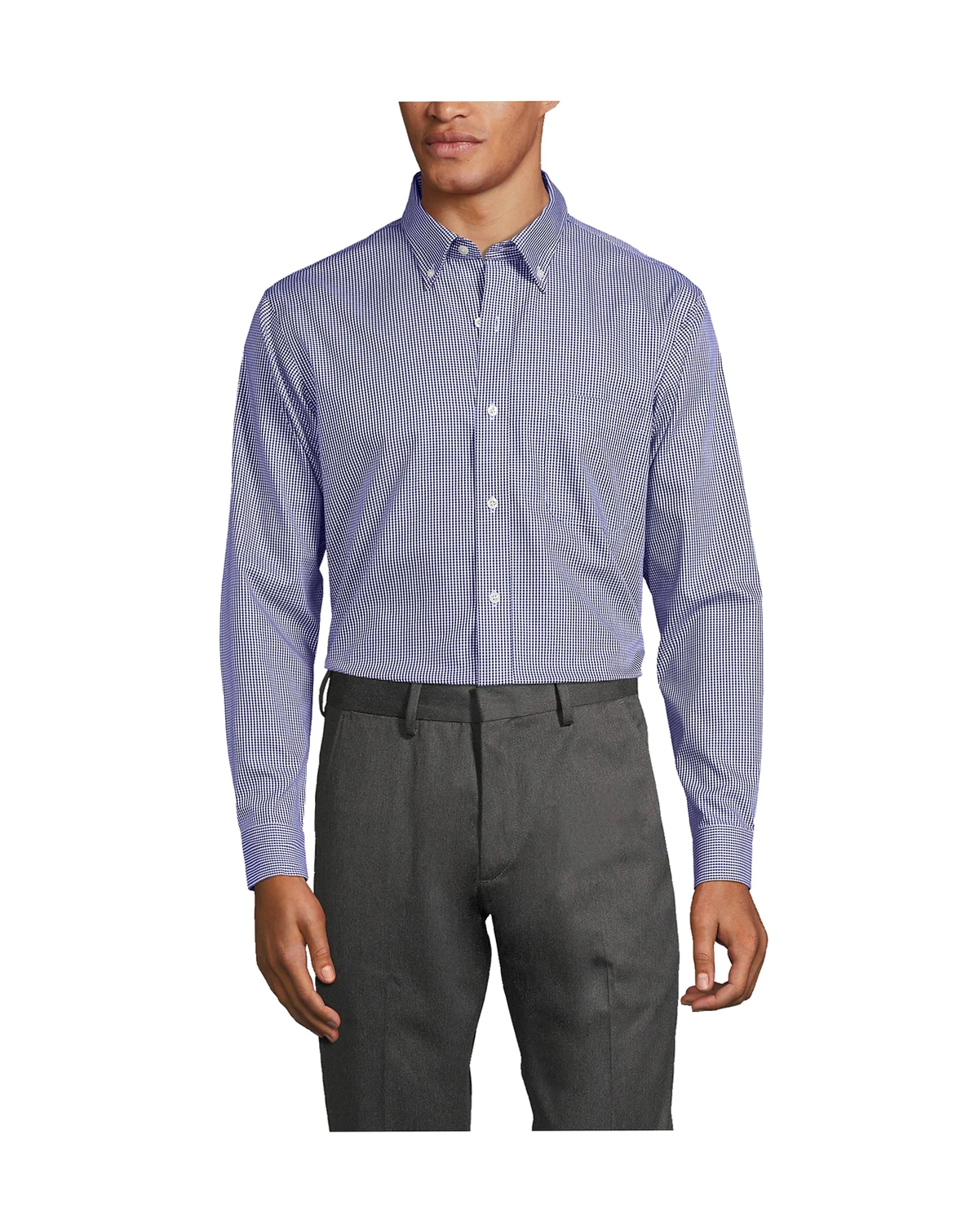 Men's Tailored Fit No Iron Pattern Supima Cotton Pinpoint Buttondown Collar Dress Shirt