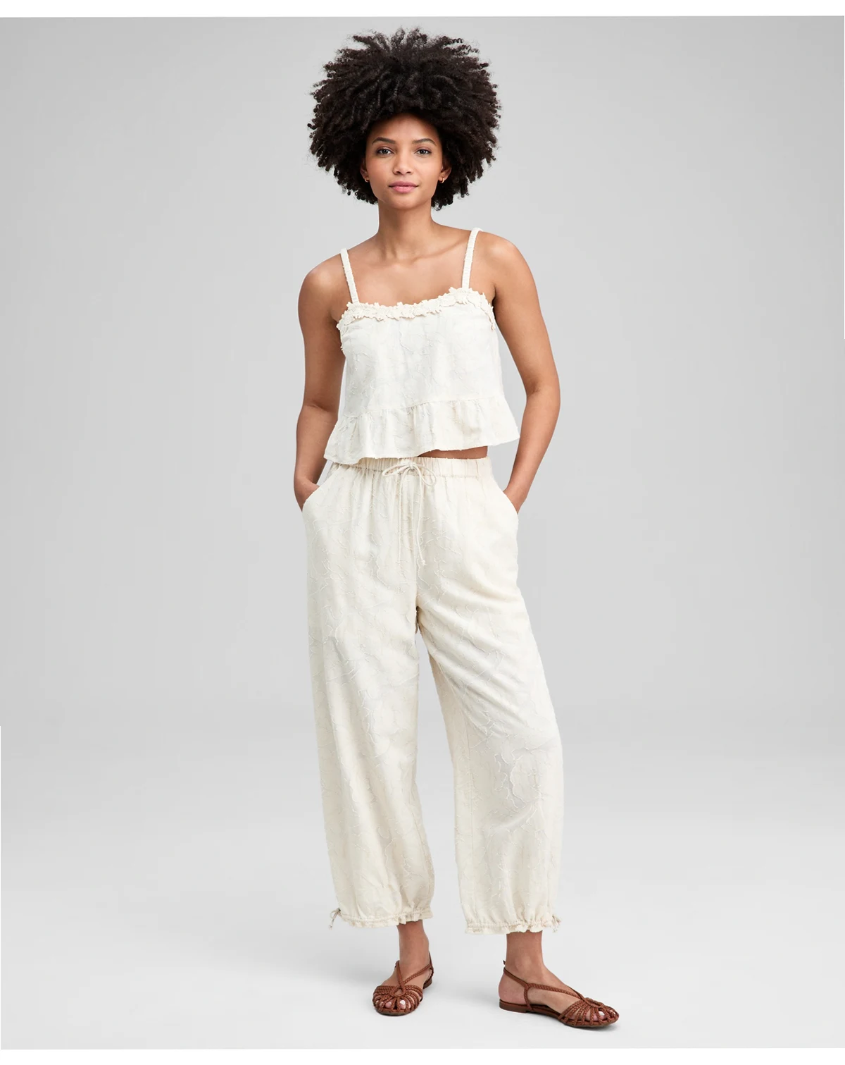 Women's Cotton Floral Jacquard Drawstring Pants, Macy's Exclusive